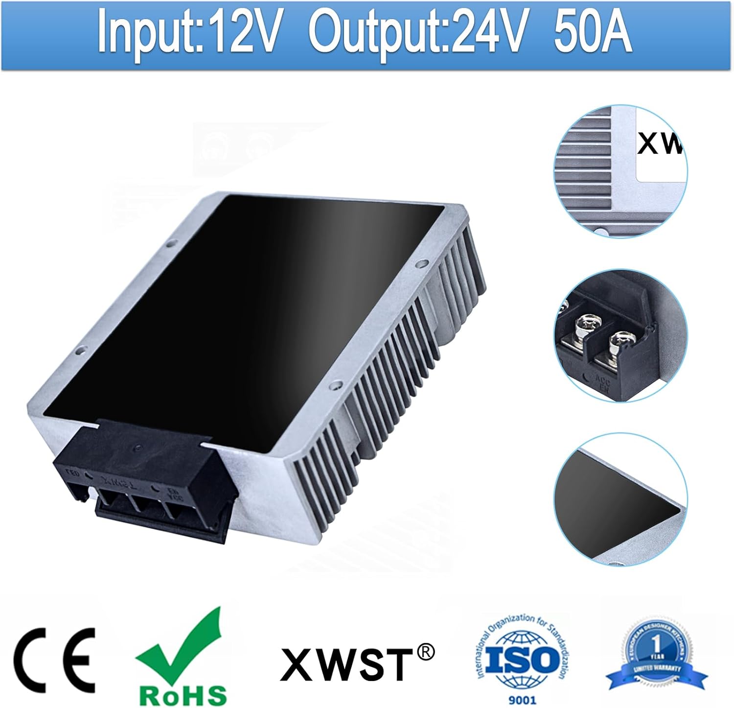 DC to DC Converter 12v to 24v Step up Boost Regulator 50A 1200W Power Supply Waterproof Module Transformer Adapter for Motor Car Truck Vehicle Boat Solar System(12V-24V-50A) (XW-12-24-50A)