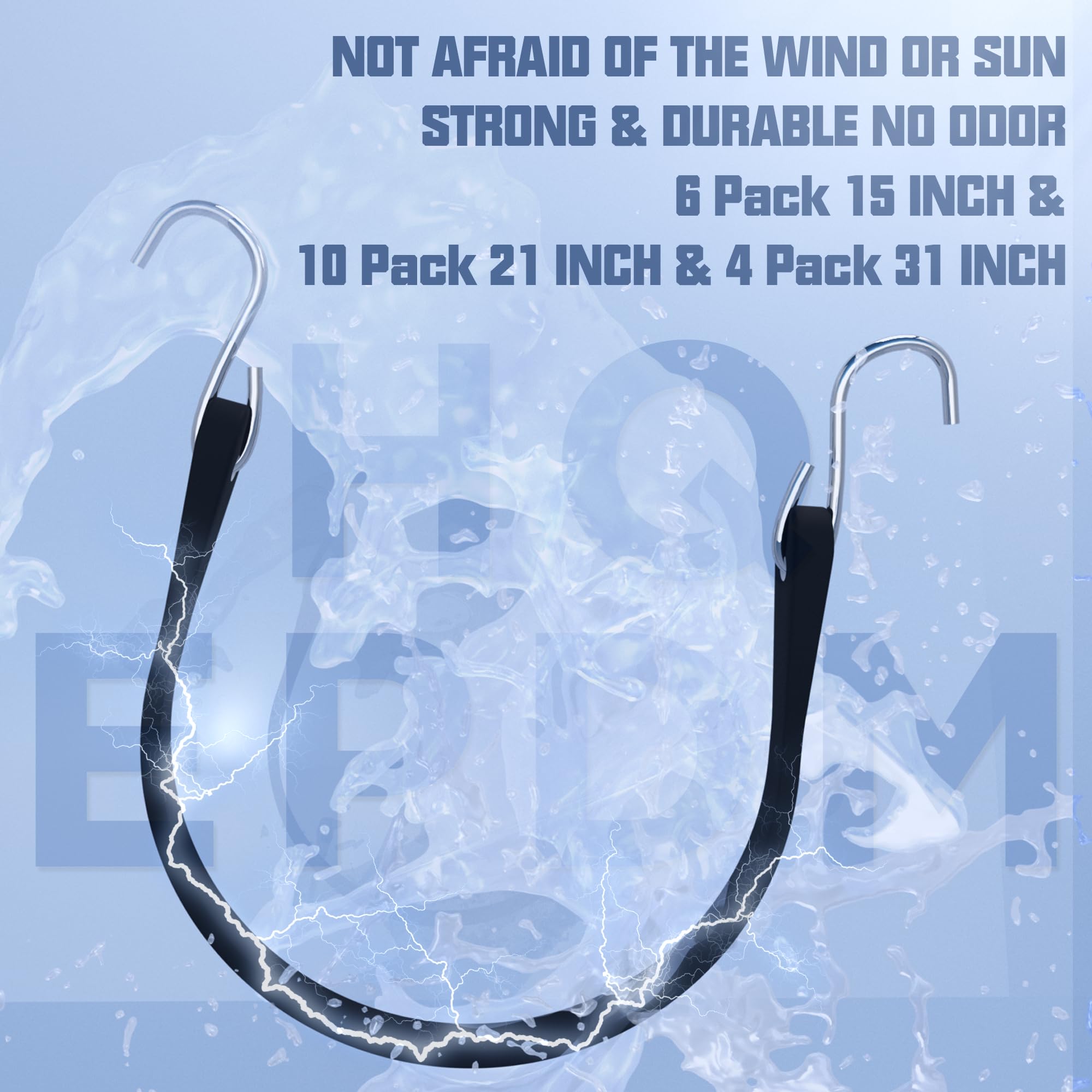 KJE Confezione da 20 corde elastiche in gomma con ganci a S (38,1 cm, 53,3 cm, 78,7 cm), in gomma EPDM di qualità, resistenti, ideali per legare esterni, fissare teloni, tele, carichi in climi freddi