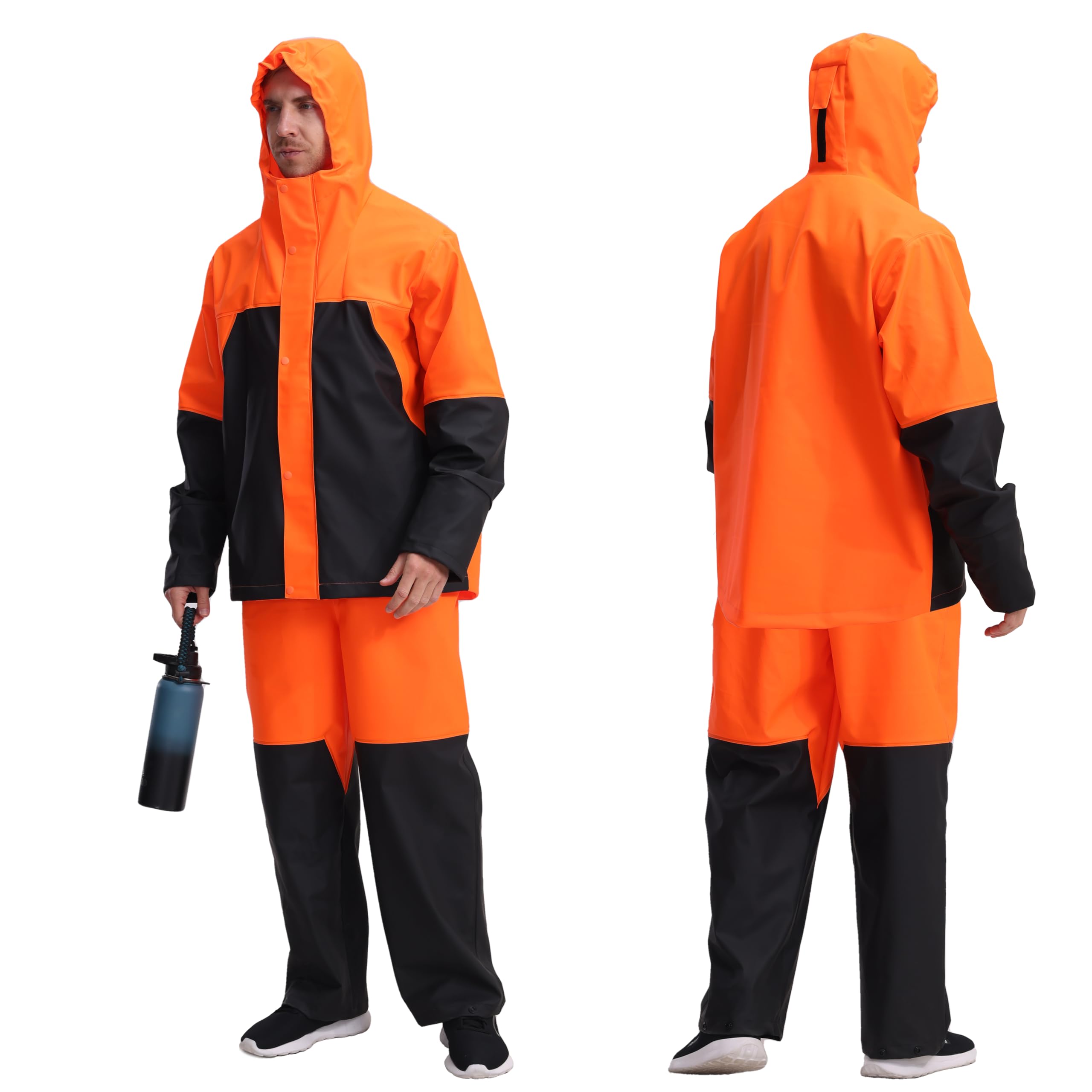 PRO Herren Regenanzug Wasserdicht PU - Robuste Arbeits Regenjacke mit Kapuze & Latzhose, Regenbekleidung für Bau, Angeln, Outdoor WS-017