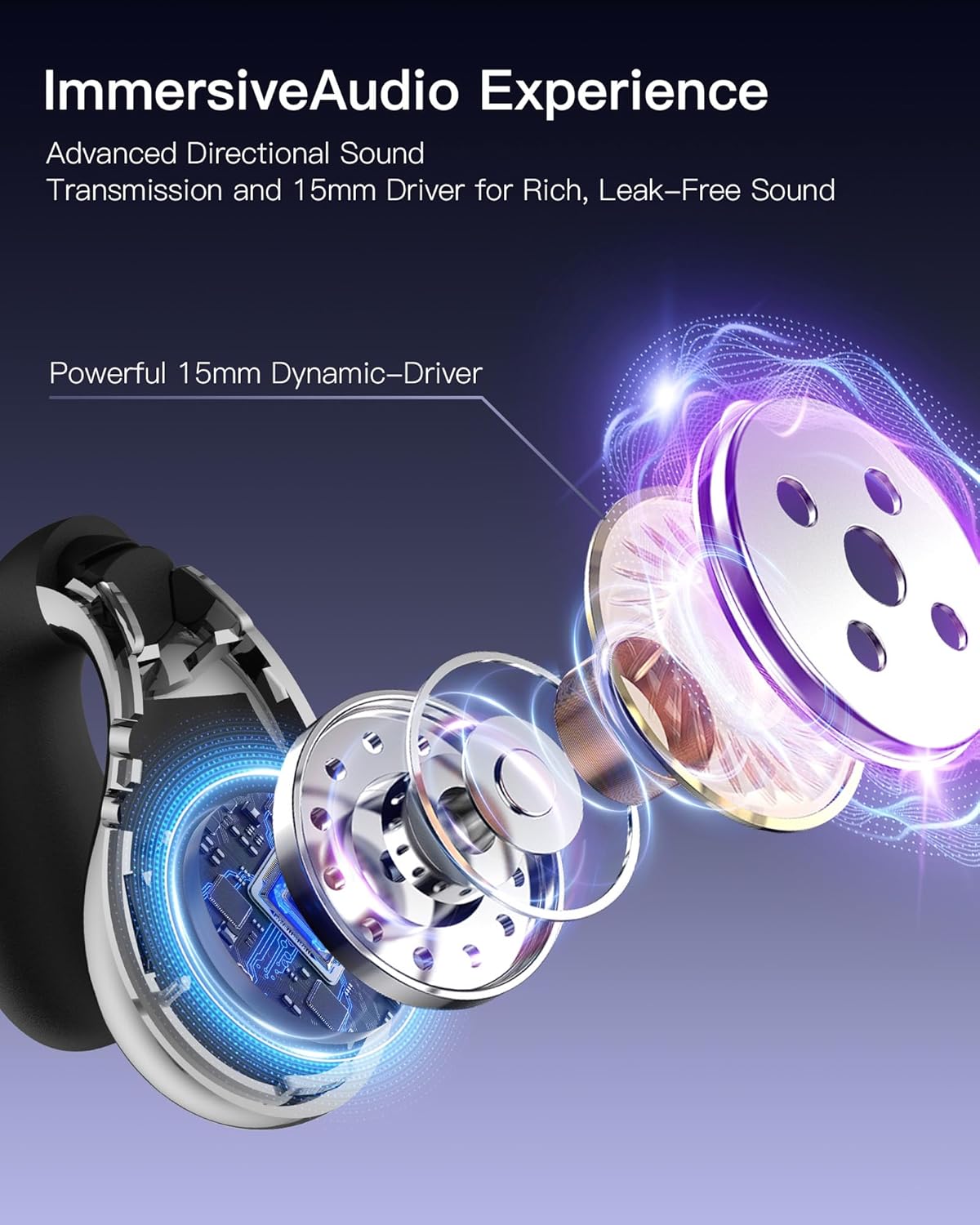 Open-Ear Wireless Earbuds Bluetooth 6.1, Ear Clip Design, ENC Noise Cancelling, CVC8.0 Calling, IPX7 Waterproof, 36H Playtime, Fast Charging, Lightweight Non-Blocking Sport Earphones (Black)