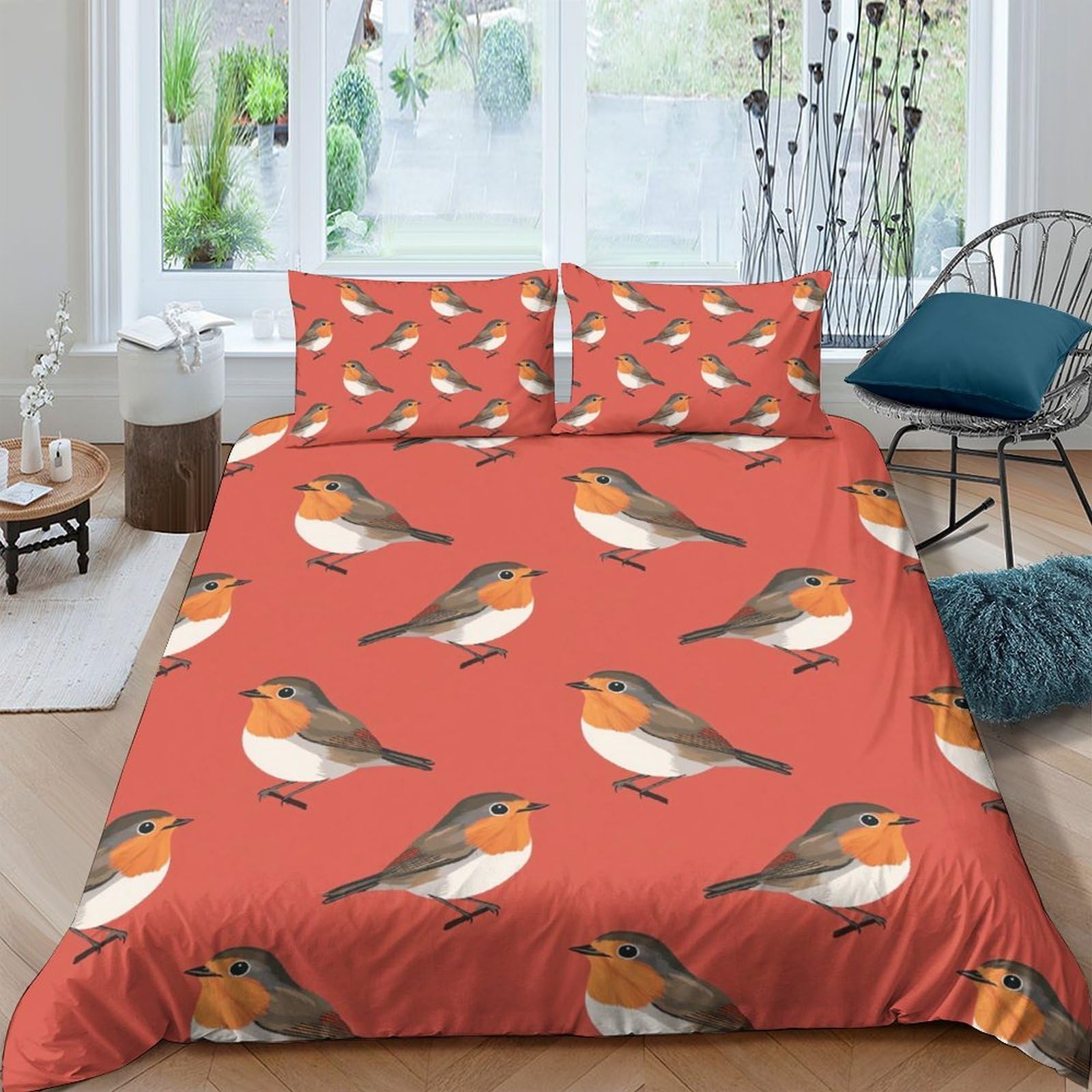 Ctjqhvkz Style-6 3D Printed Robin Bird Fitted Sheet Microfiber Decorative Bed Cover Orange Bedroom Home Machine Washable Single（135X200cm）