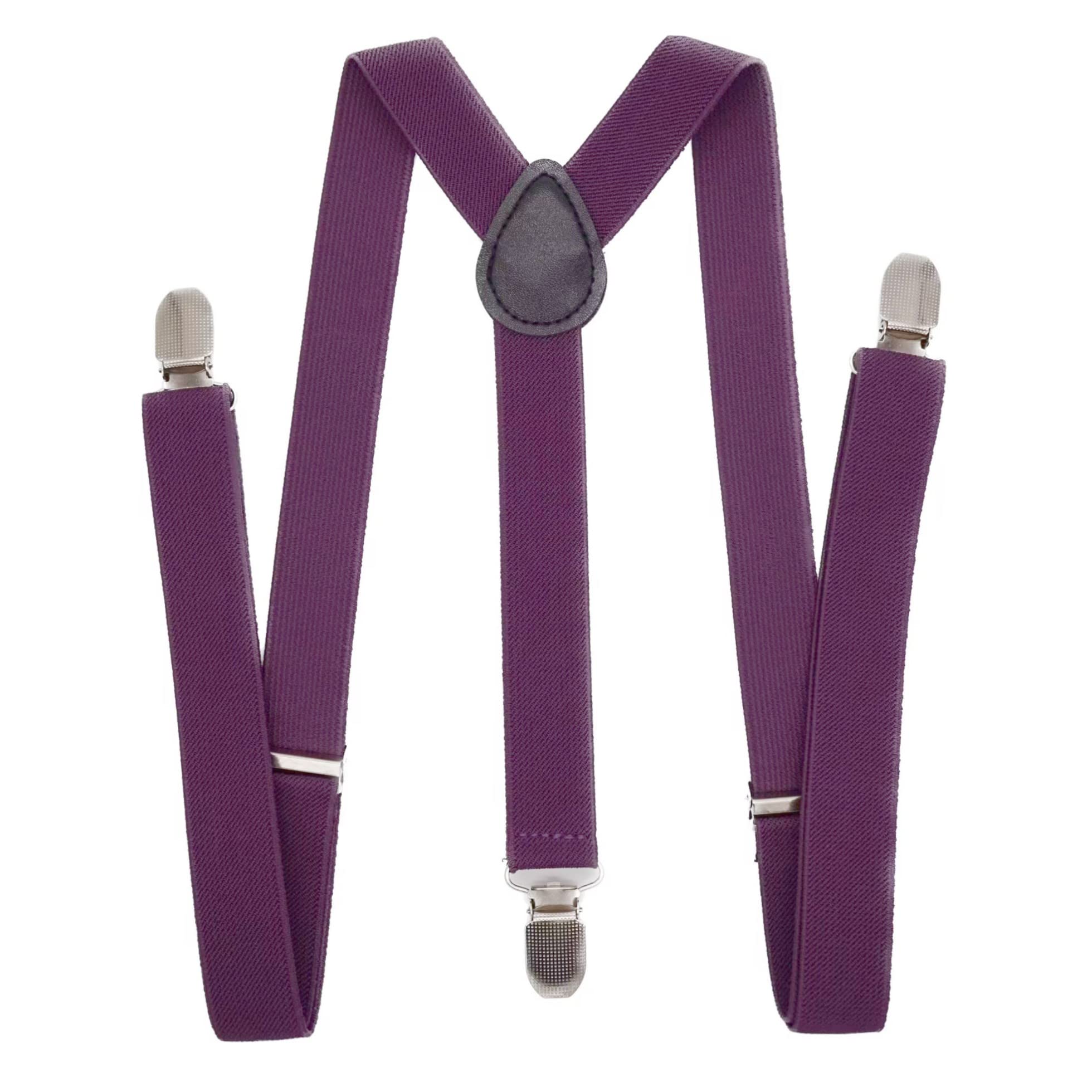 WannGe Mens Suspenders 1" Inch Elastic Adjustable Y-Back Clip-on Suspender - Purple