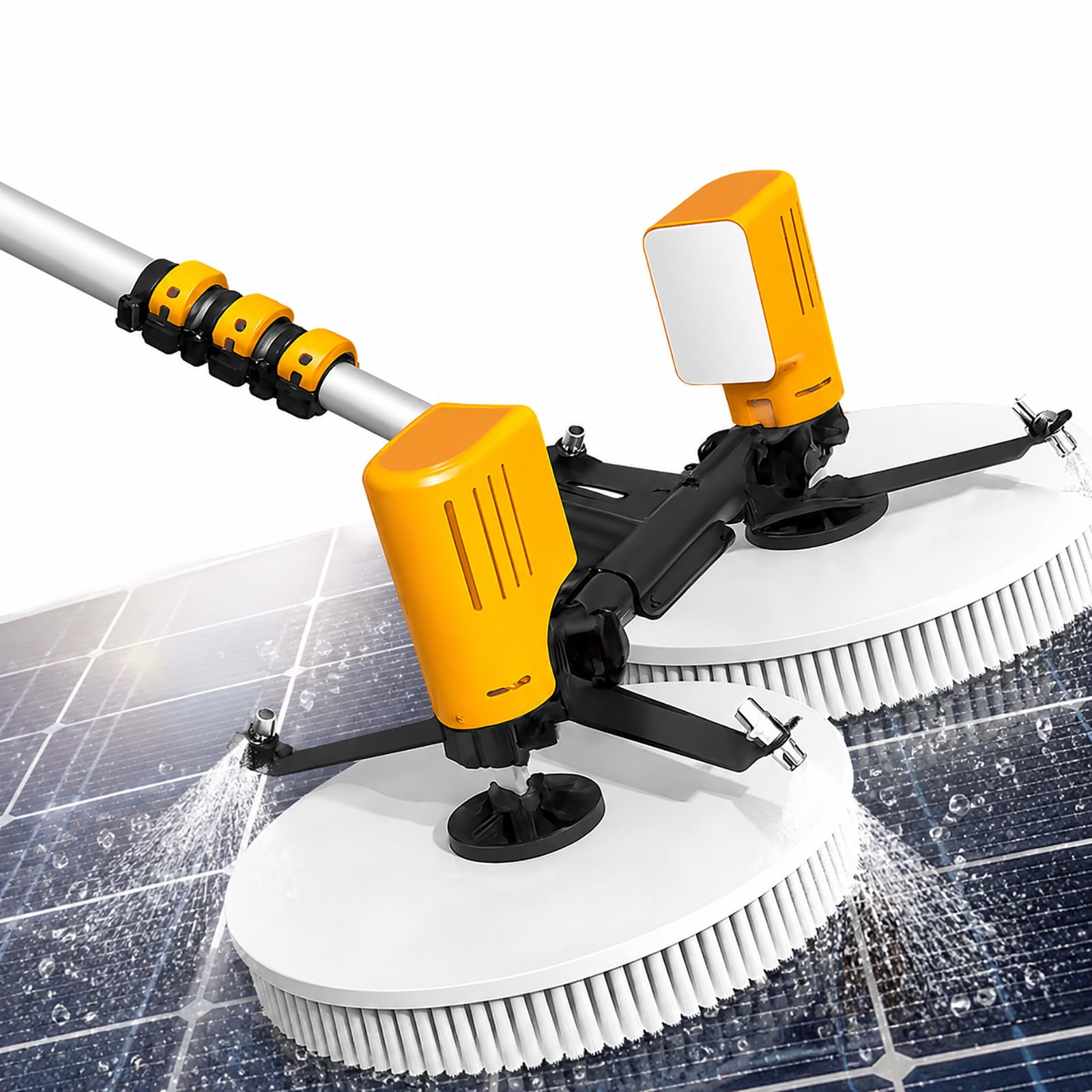 vnmudzeo Solar Panel Cleaning Kit with Pole, Dual Brush Head – Electric Water Fed PV Panel Cleaner for Residential and Commercial Solar Systems 7.5m(24.6ft)