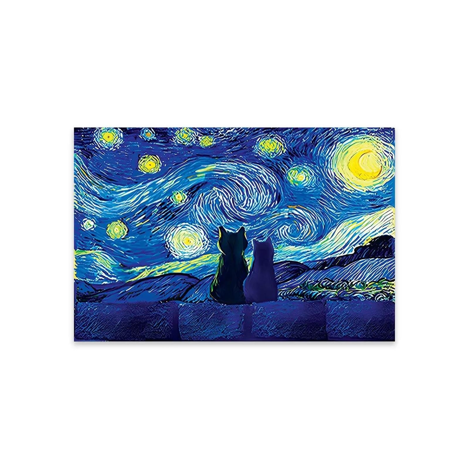 Art Mural Chat Ciel Étoilé Toile Moderne 40x60cm Pour Habiller un Mur de Salon Vide