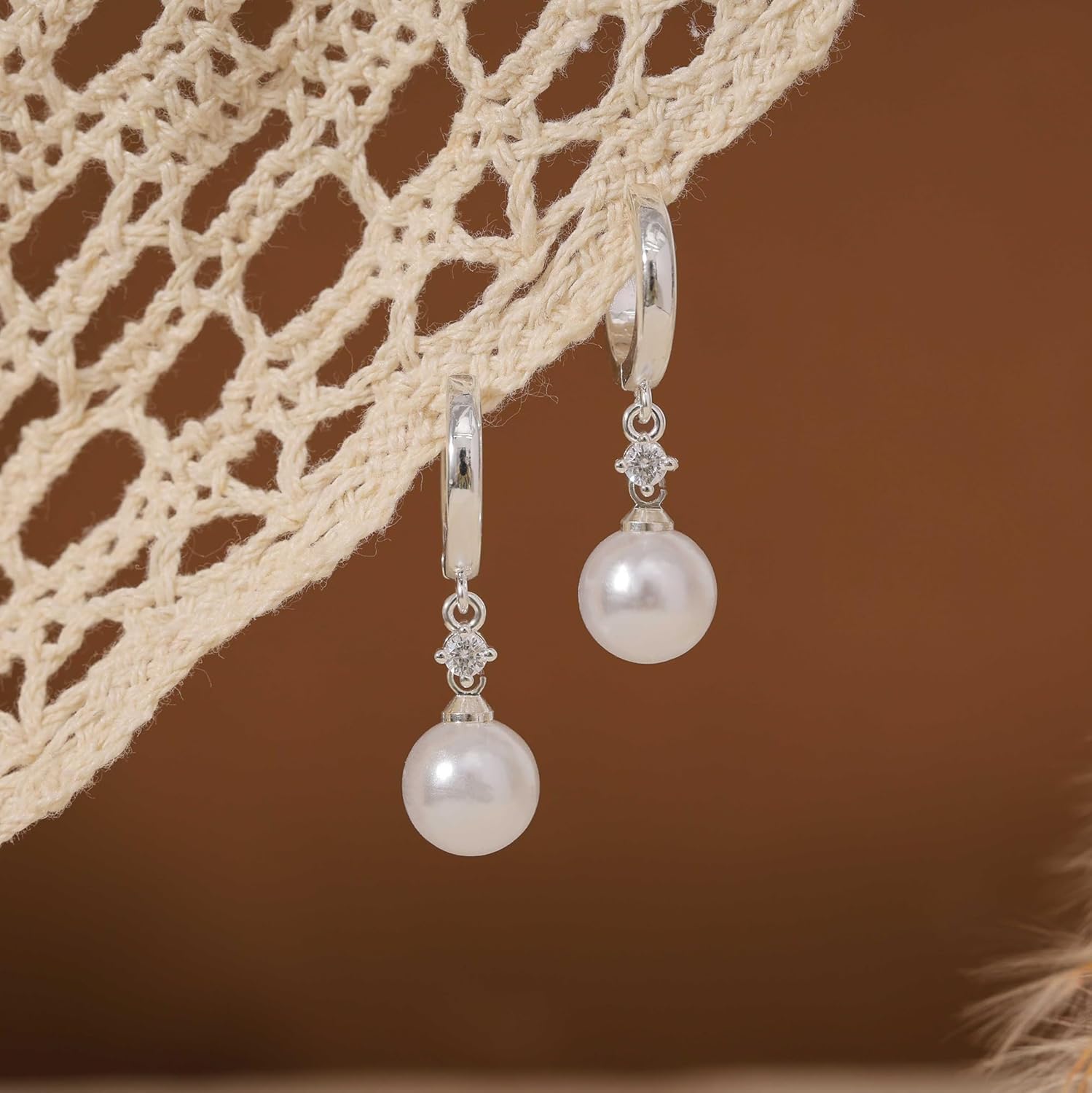 Pearl Earrings for Women Trendy - Dainty 14K Gold Plated/Silver Pearl Drop Dangle Earrings Hypoallergenic Pearls Huggie Hoop Earring Simple Wedding Earring for Brides Formal Jewelry Gifts - Image 7