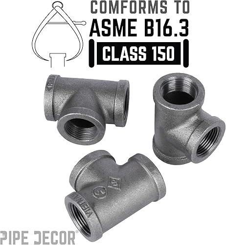 Vista 13 de PIPE DECOR - Codo de salida lateral de 1/2 pulgada, accesorios de hierro maleable negro para tuberías, pezones y accesorios estándar de 1/2 pulgada