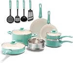 GreenLife Soft Grip Healthy Ceramic Nonstick, 15 Piece Cookware Pots and Pans Set, Induction, PFAS-Free, Dishwasher Safe, Turquoise