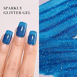Imtiti Glitter Gel Nail Polish, 0.5 Fl Oz Sky Blue Iridescent Glitter Gel Polish Soak Off LED UV Diamond Sparkle DIY Nail Art Starter Manicure Salon
