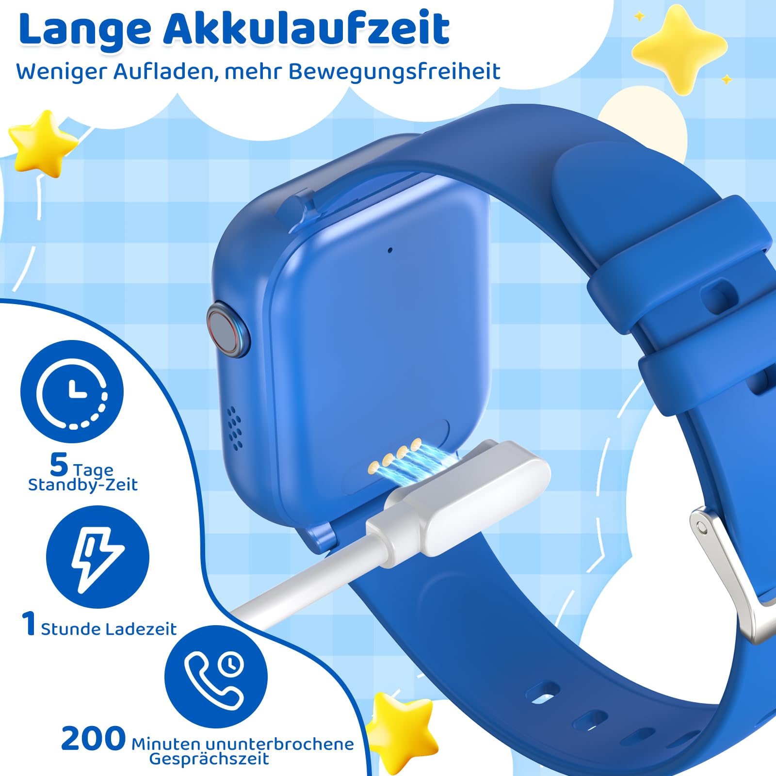 4G Reloj inteligente para niños con función de llamada de voz, reloj de teléfono, reloj para niños con cámara de fotos juegos despertador pantalla táctil función llamada impermeable IPX7, azul