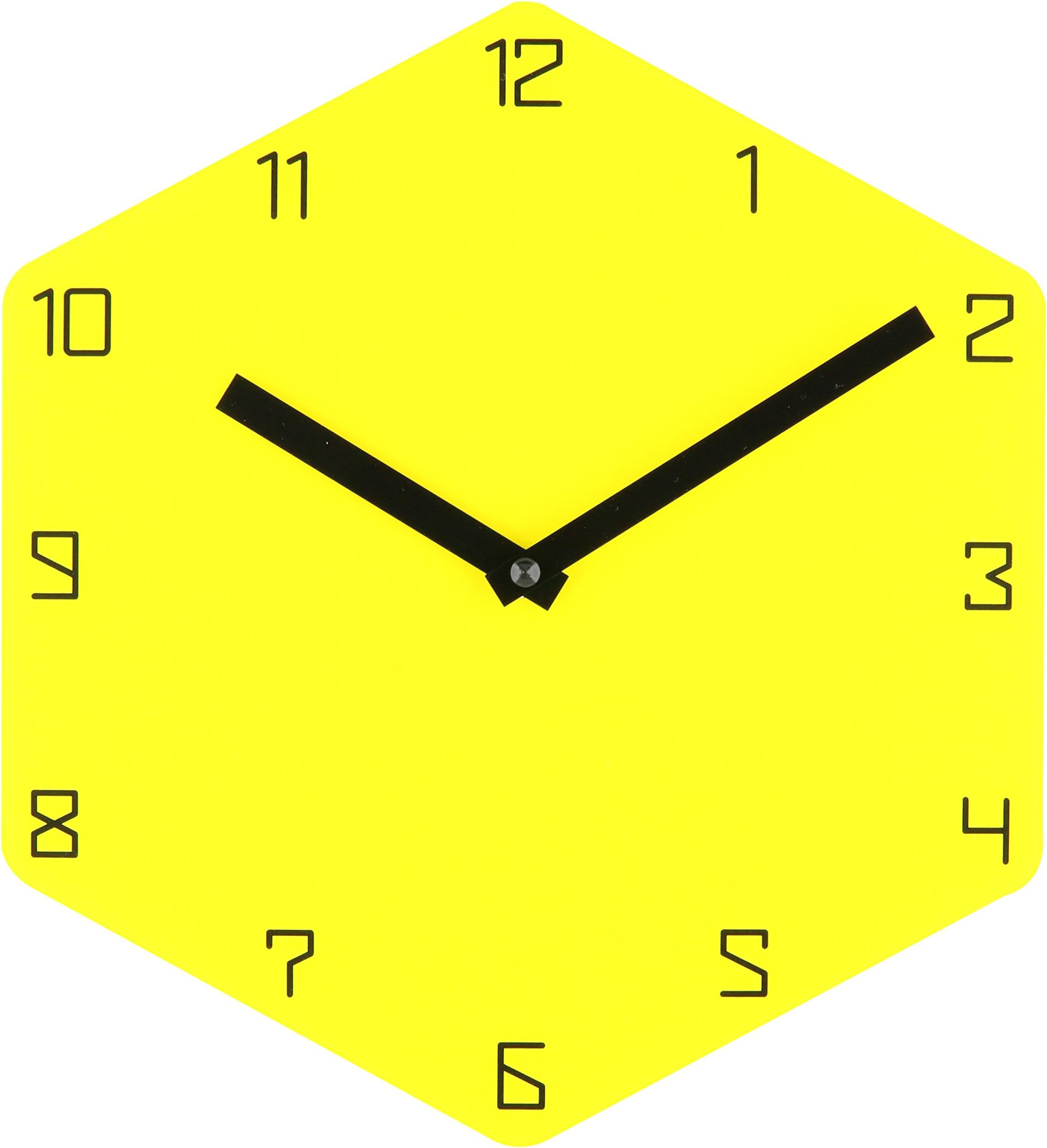 Non-Ticking Silent Acrylic Wall Clock, Large, Modern Hexagon, Yellow
