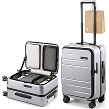 LUGGEX Carry On Luggage Top Opening, FLA Aluminum Frame Polycarbonate Hard Shell Suitcase FX-Enhance, Silver Grey, 20 Inch, 38L