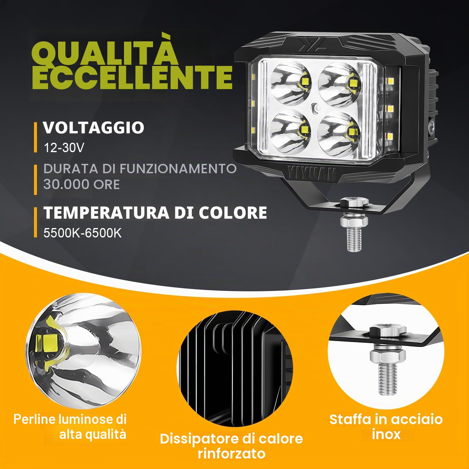 Willpower Faro LED Trattore 10cm 60W Faretto LED Luci di Lavoro Auto | 2PCS Fendinebbia LED 4", Spot, 6000K Bianco, Impermeabile IP67, per 4x4 Barca Camion Agricolo Fuoristrada