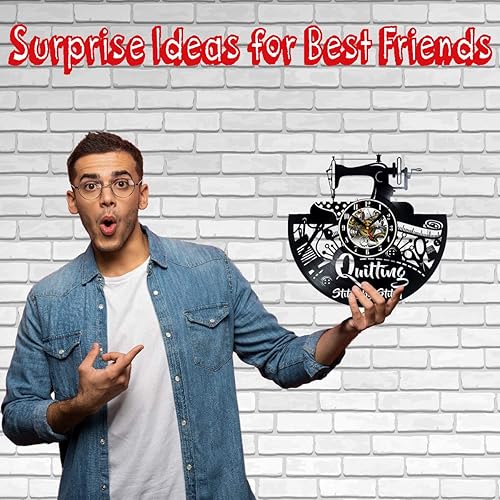 Miniatura 2 de Reloj de pared para máquina de coser de punto por puntada, disco de vinilo, ideas sorpresas, mejores amigos, cumpleaños, arte, decoración de
