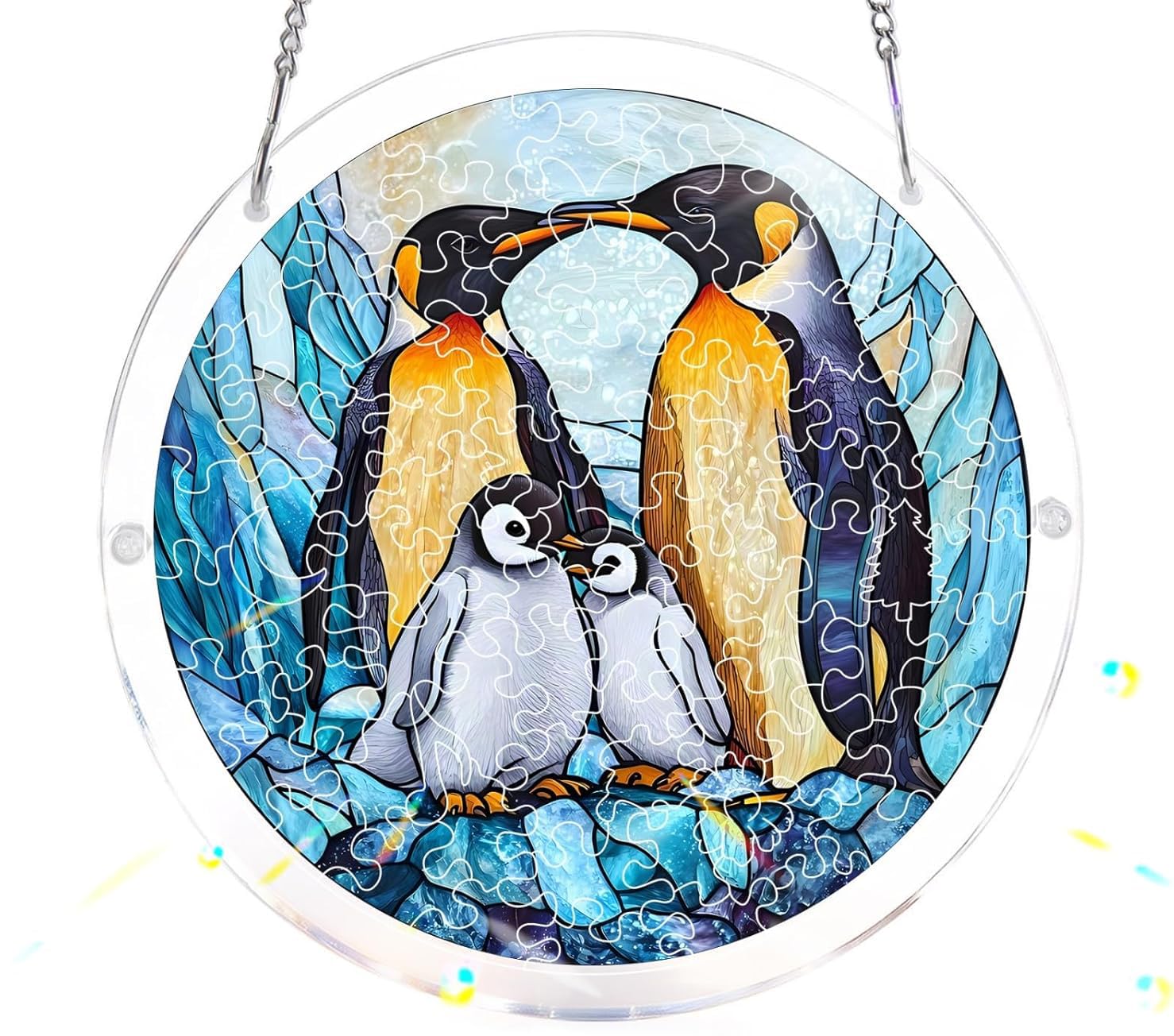 Penguin Acrylic Jigsaw Puzzles Suncatcher, 7.4 Inch Window Hanging Suncatcher Acrylic Puzzle, DIY Home Decor Art Gift