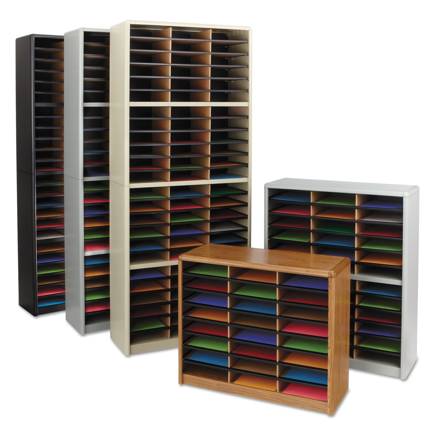 Safco Value Sorter Literature Organizer, 72 Compartment 7131BL, Black, Commercial-grade Steel Shell, Fiberboard Shelves, Value-priced
