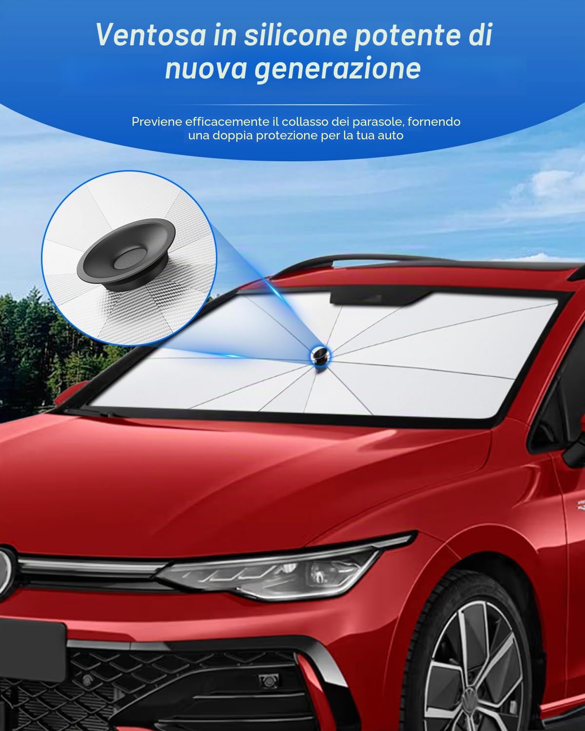 SHAOHAO Compatibile con VW GOLF8 Mk8 GOLF8.5 2020-2026 Parasole per auto Parasole per parabrezza Facile da riporre Maniglia con cordino Protezione UV Accessori parasole