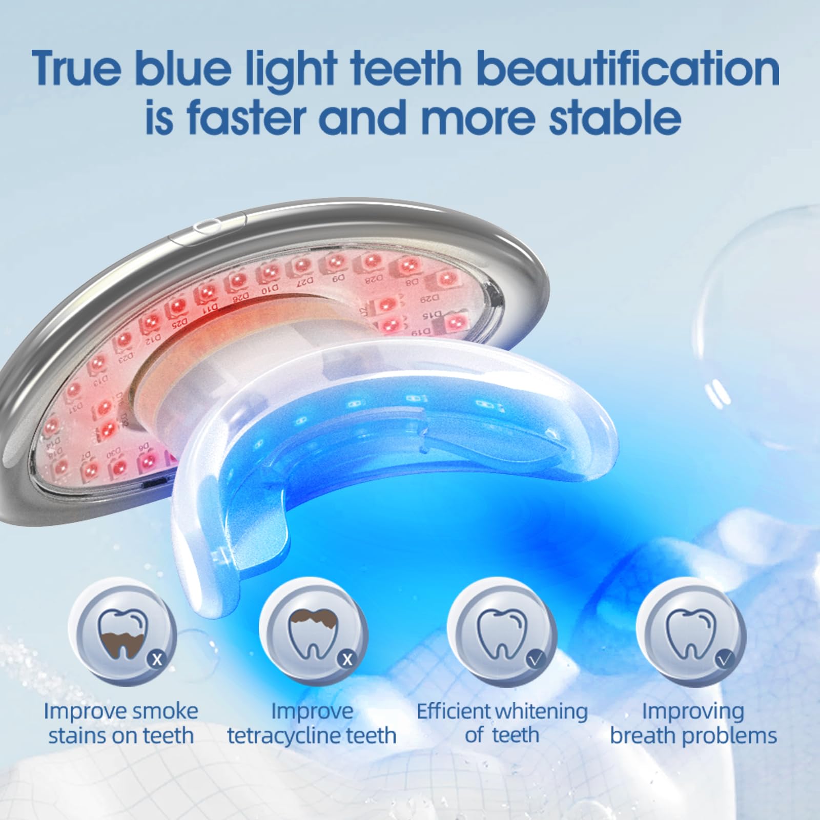Appareil de thérapie à la lumière rouge, outil 2 en 1 de soin des lèvres et des dents, anti-âge, anti-âge, lisse, rides, blanchiment des dents Blu-ray, lèvres plus pleines et plus éclatantes (argent)