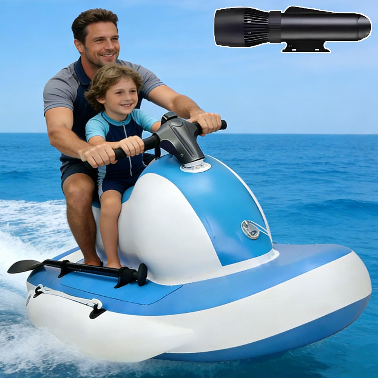 Electric Inflatable Jet Boat & Diving Underwater Thruster - 3-in-1 Electric Underwater Scooter Jet Ski/Watercraft, 3-9/11km/H,10-Speed,Drop-Stitch 330lbs Tandem Motorized Surfboard 700W