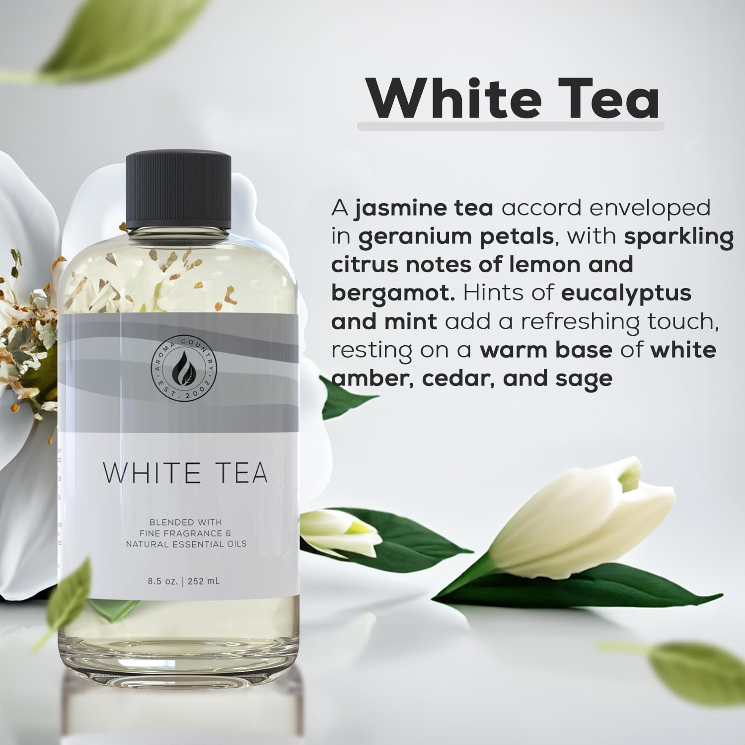 - Aroma Country White Tea Diffuser Oil - Luxury Essential Oils for Diffuser Refill & Air Freshener Room Spray, Long-Lasting, Natural Fragrance and Hotel Scent for Diffusers & Machines (8.5 Fl Oz)