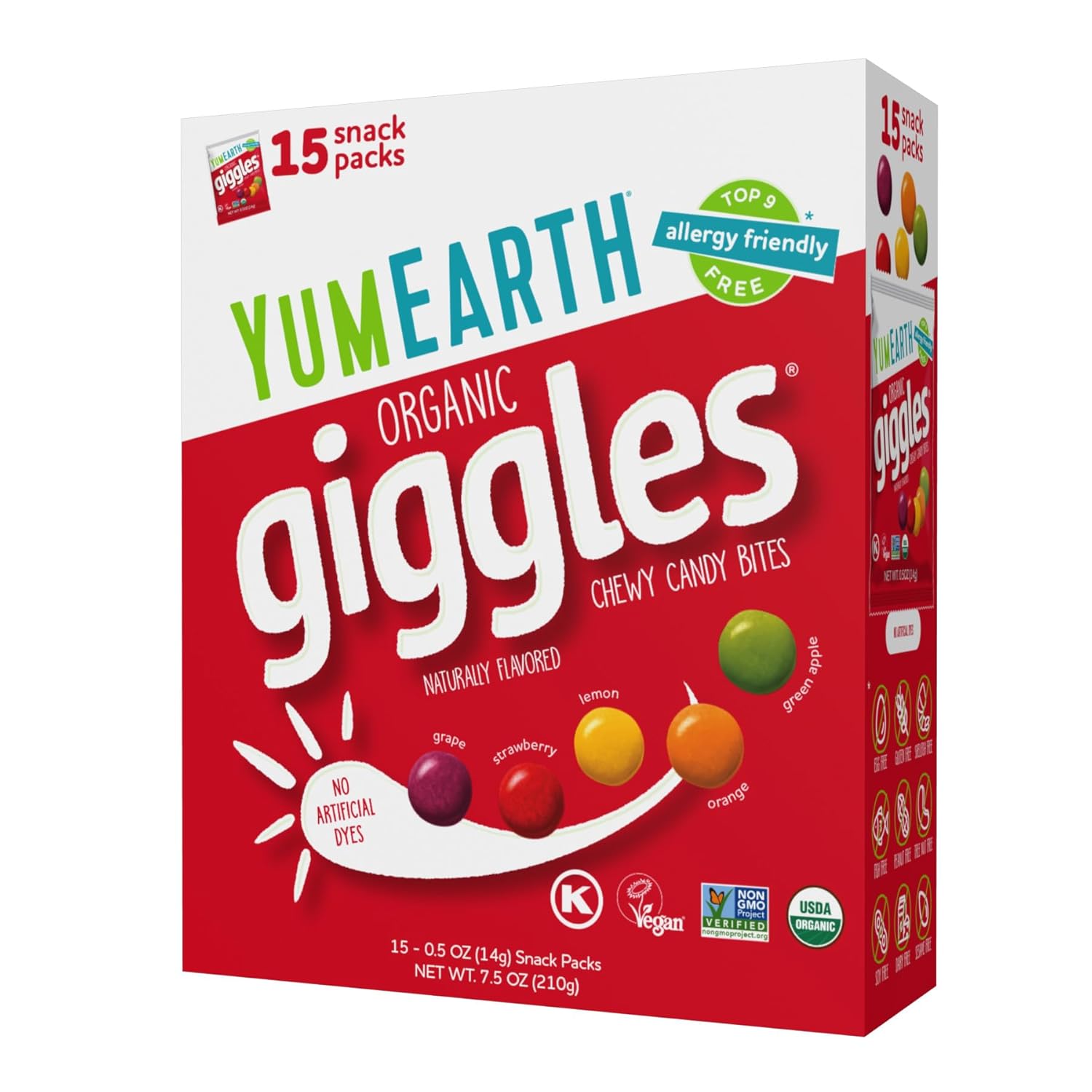YumEarth Organic Giggles Chewy Candy – Allergy Friendly, No Artificial Dyes, Non GMO, Gluten Free, Fruit Flavored, Vegan Candy Snacks with No Artificial Flavors, 0.5 oz (Box of 15) YumEarth Organic Giggles Chewy Candy – Allergy Friendly, No Artificial Dyes, Non GMO, Gluten Free, Fruit Flavored, Vegan Candy Snacks with No Artificial Flavors, 0.5 oz (Box of 15)