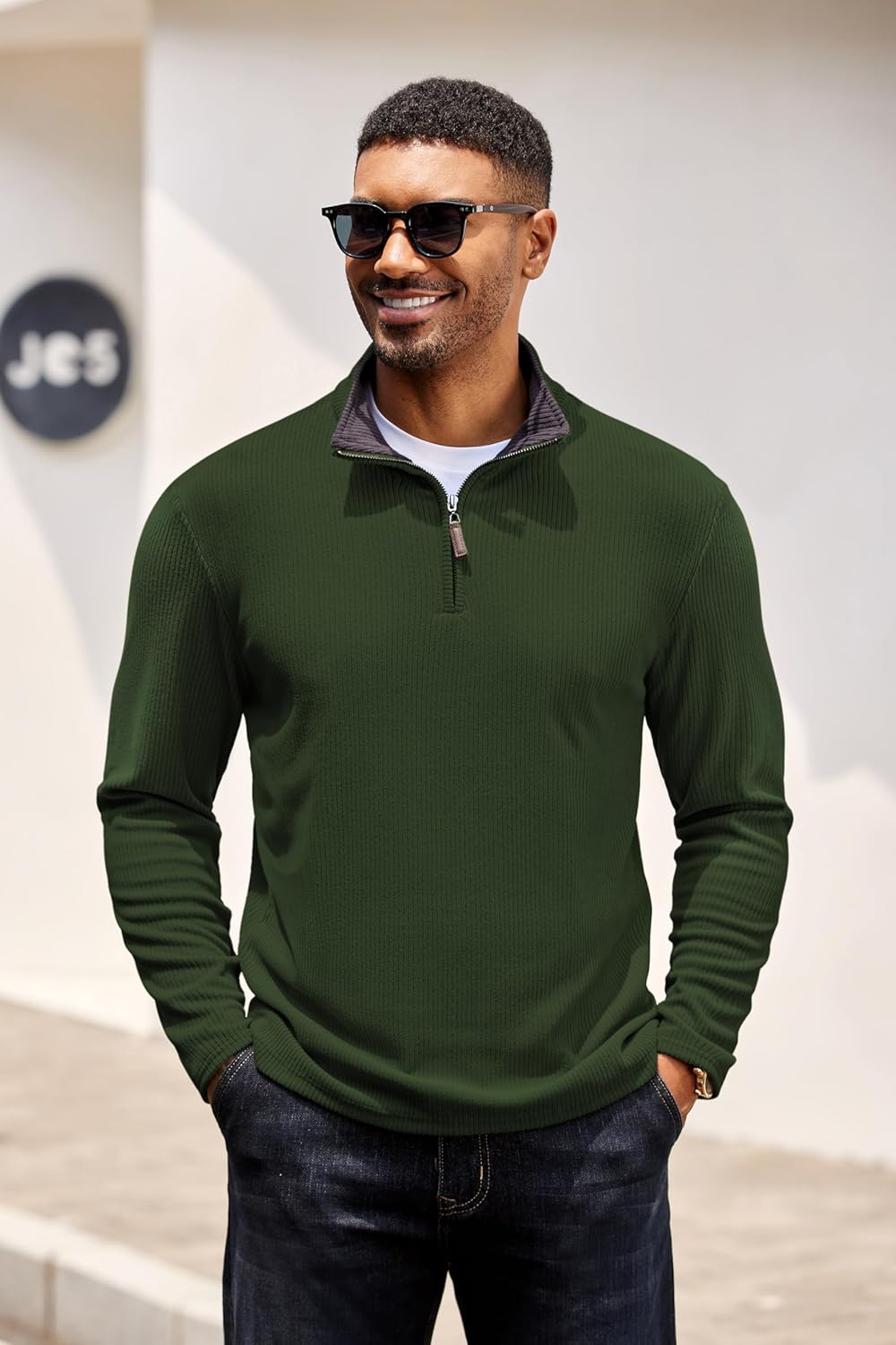 COOFANDY Mens Quarter Zip Pullover Lightweight Sweater Casual Long Sleeve Corduroy Half Zip Sweatshirt - Image 4
