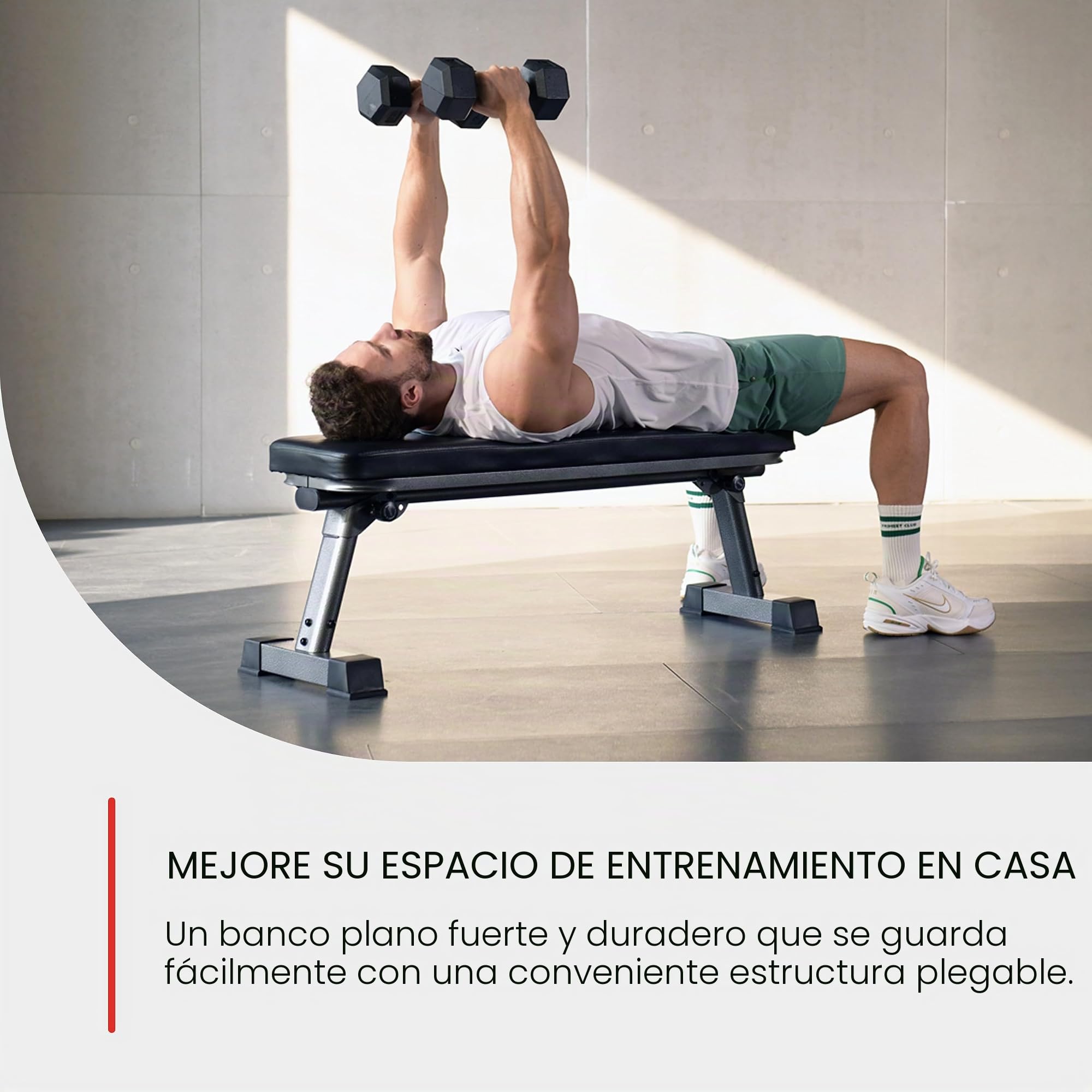 Banco plano plegable Finer Form de calidad profesional para ejercicios con pesas de musculación y fortalecimiento abdominal