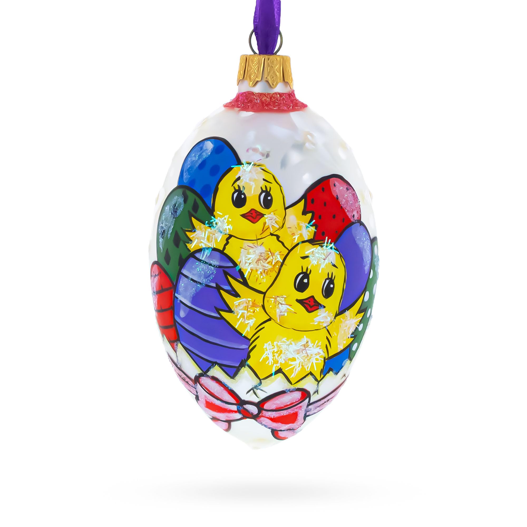 BestPysanky Due pulcini con uovo di Pasqua in vetro ornamento