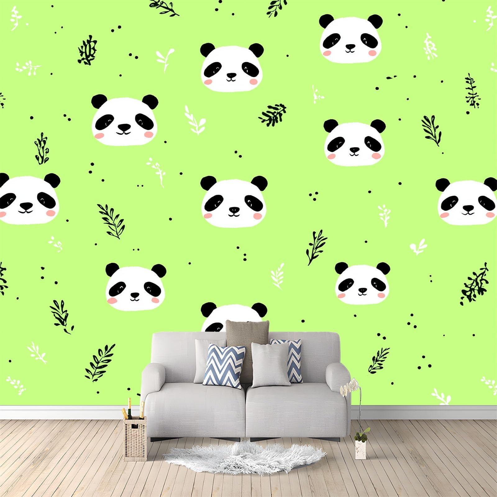Minimalizm, zwierzęta, panda, liście, fototapeta, 200 x 140 cm, zielona, wysokiej jakości flizelina, sztuka ścienna 3D, dekoracja ścienna do salonu, sypialni, tło sofy
