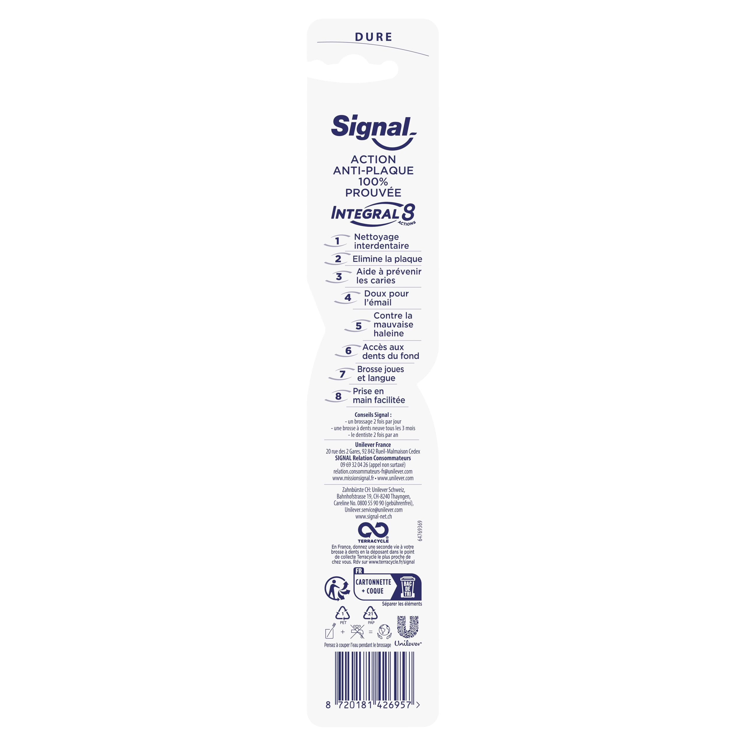 SIGNAL - Brosse à Dents Integral 8 Soin Complet - Action anti-plaque 100% prouvée - Emballage avec 75% de matériaux recyclés - Dure (lot de 12 brosses à dents), Couleur Aléatoire