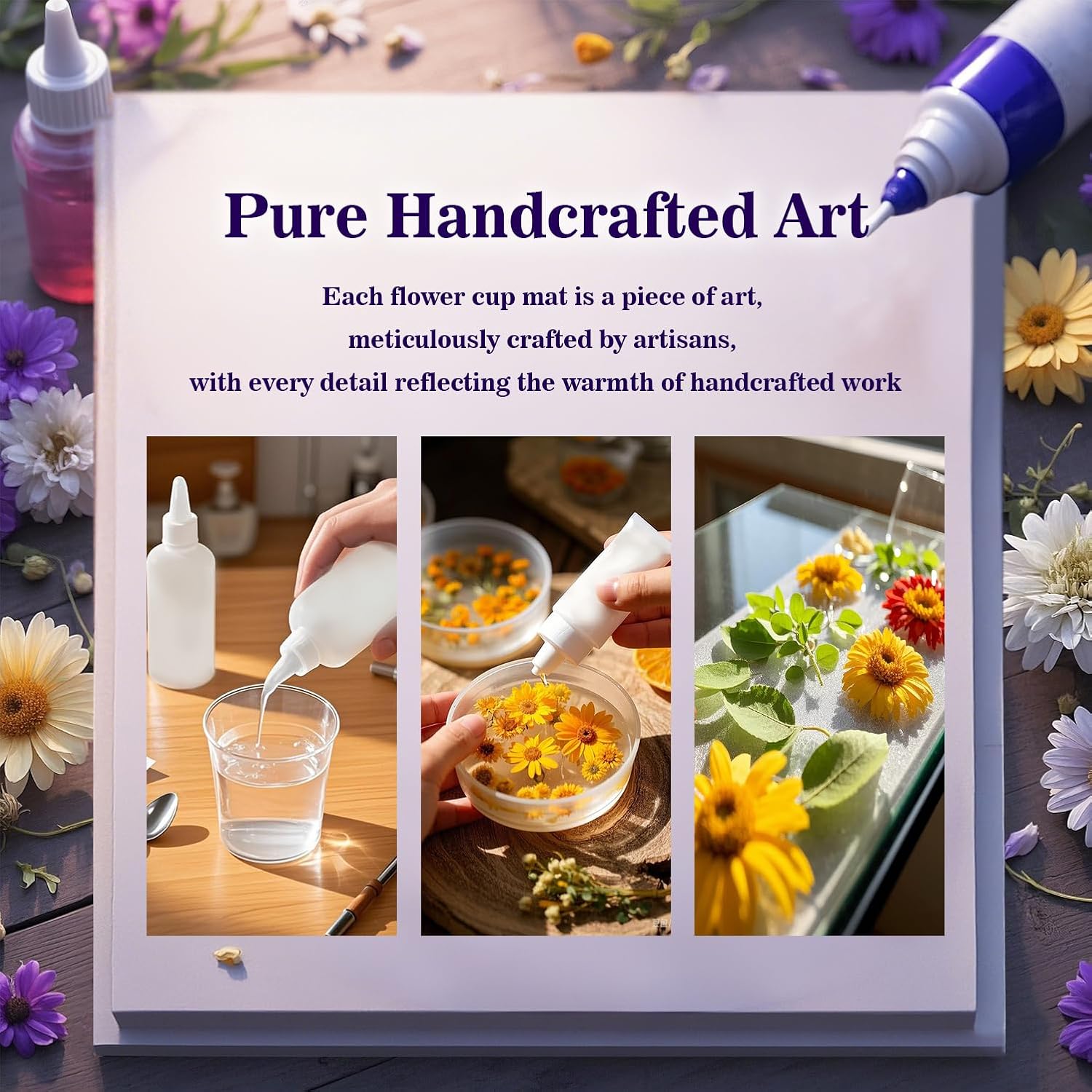 Floral Round Drink Coasters: Clear Resin Bar Coasters with Botanicals for Home & Bar Decor​（Set of 6）