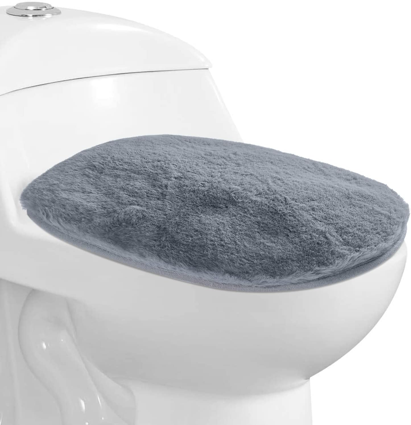 Toilet Lid Cover Soft Machine Washable Plush Elongated Toilet Seat Cover Non Slip & Quick Dry