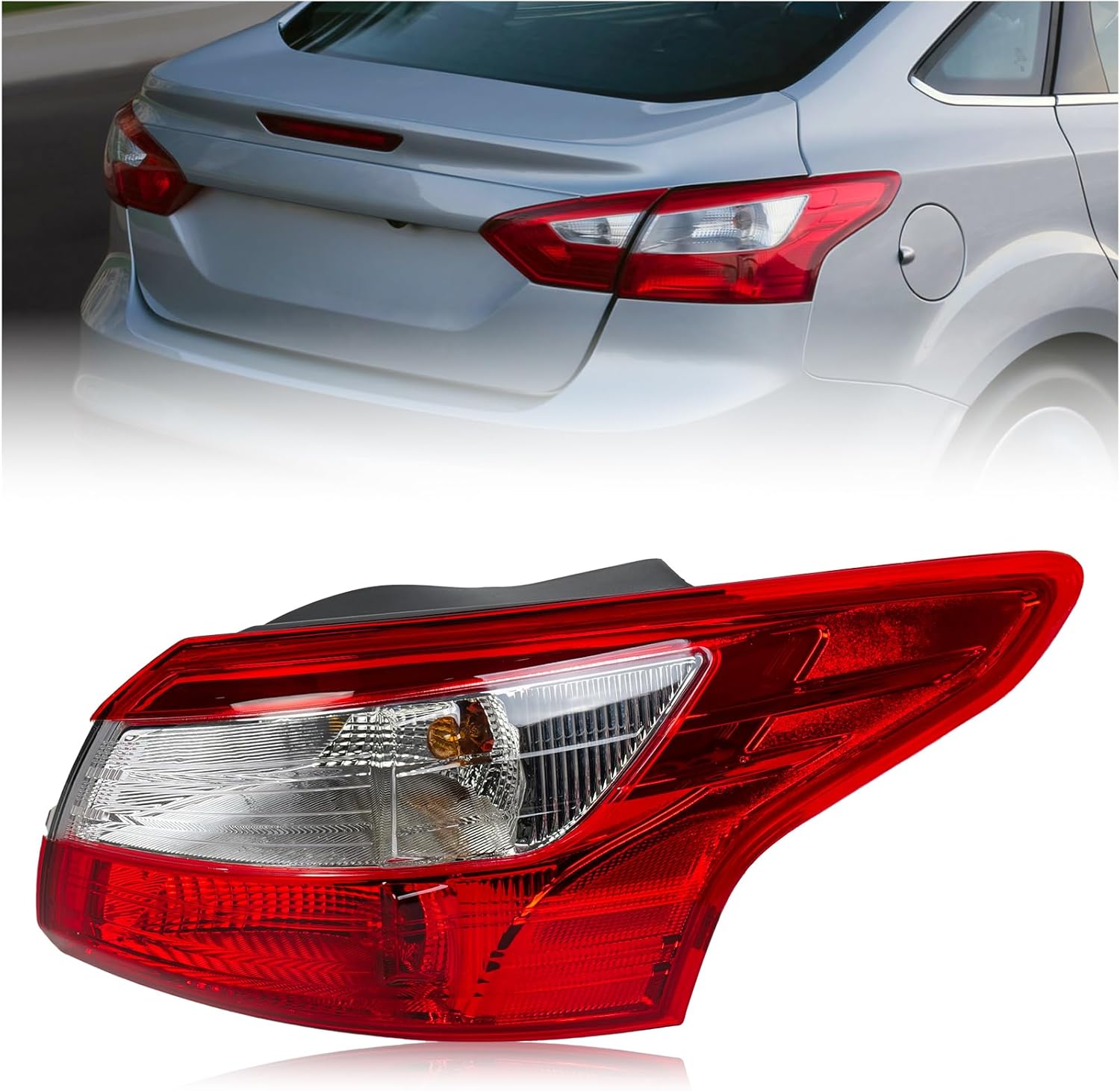 Right Tail Lights Assembly Fit for 2012 2013 2014 Ford Focus 4-Door Sedan,Taillamp Rear Brake Tail lamp Passenger Side Red Lens with Bulb Replace for FO2819151