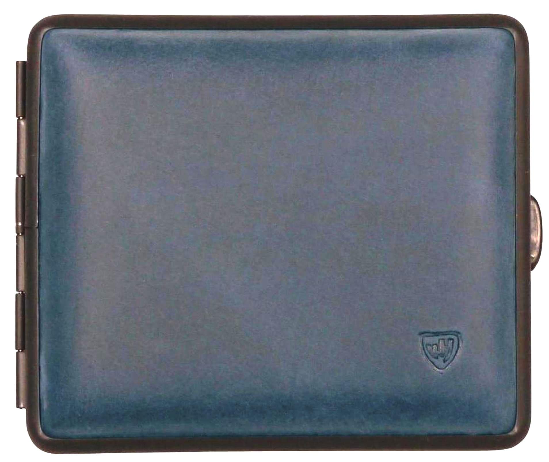 Portasigarette 18 misure King Size / Metallo Pelle scamosciata Blu Scuro / Telaio Nero / Elastico / 2 lati / Made in Germany
