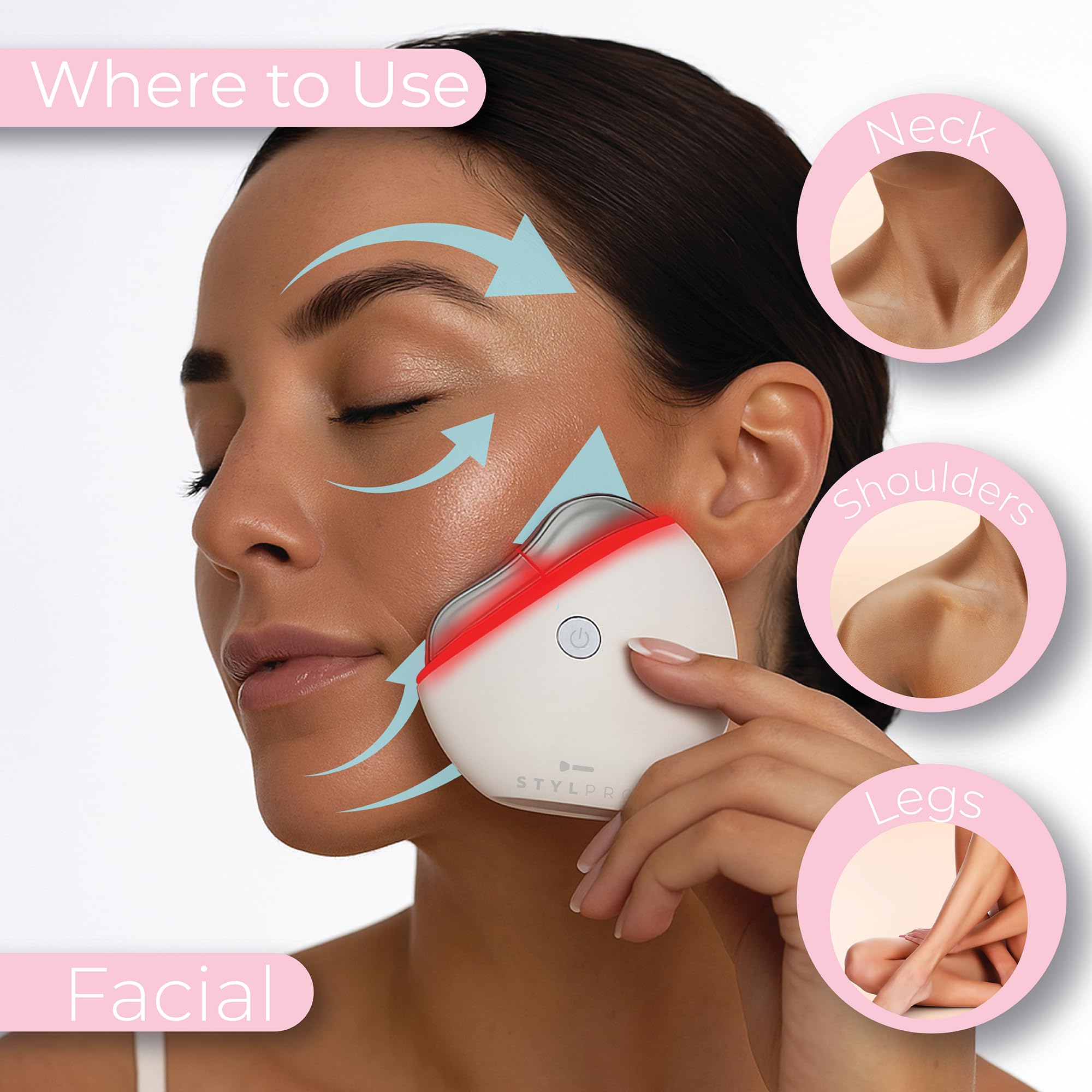 STYLPRO 6 in 1 Beheiztes LED-elektrisches Gua Sha - Gesichtsformung & Lifting Tool mit Rotlichttherapie & beruhigender Wärme - Vibration für Lymphdrainage & strahlende Haut