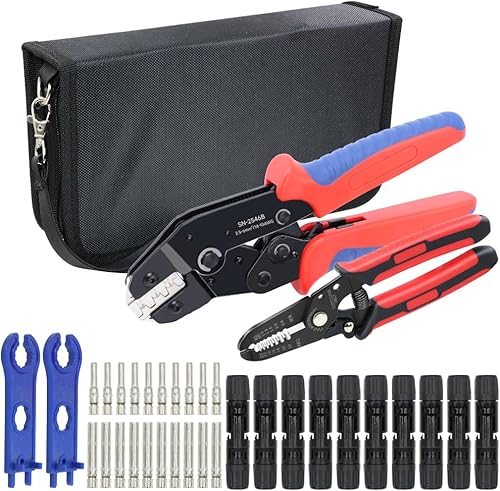 Kit de herramientas de prensado de paneles solares fotovoltaicos con pelacargas y 10 pares de conectores solares y 1 par de llaves de conector