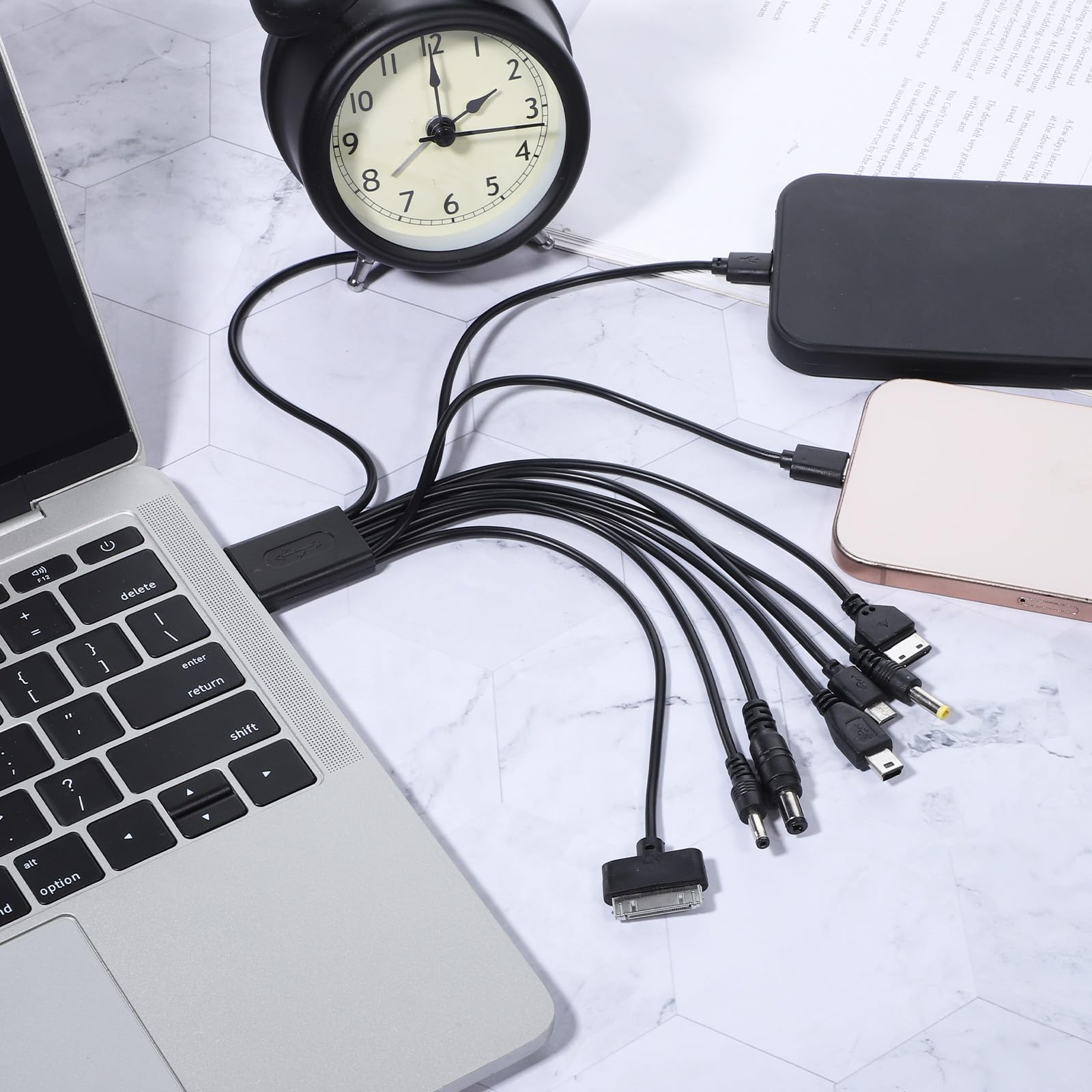 QfwdfcTrenz Cavi USB 10 in 1, caricatore universale da USB a multi presa, cavo di ricarica universale multiplo con 10 porte per telefoni cellulari, altoparlanti, MP3, MP4
