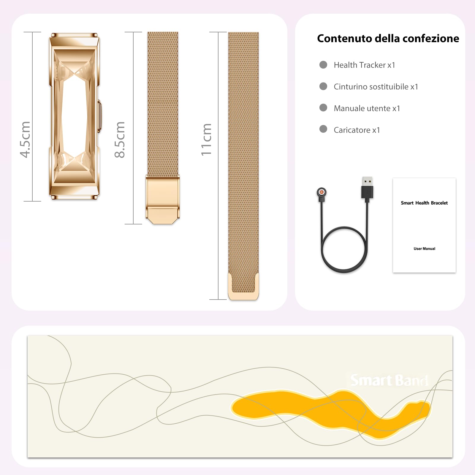 Braccialetto Fitness Per Donna, Smart Bracelet Fitness Tracker con HRV/Pressione Sanguigna/Cardiofrequenzimetro/SPO₂/ Sonno E 35 Modalità di Sport, IP68 IOS Android