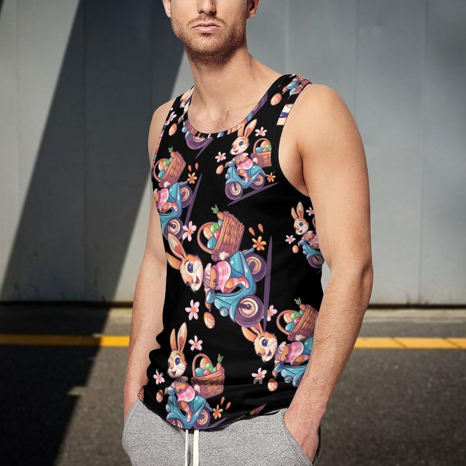Bunny Scooter Men's Tank Top Sleeveless Muscle Shirts Vest Beach T Shirts for Workout Gym