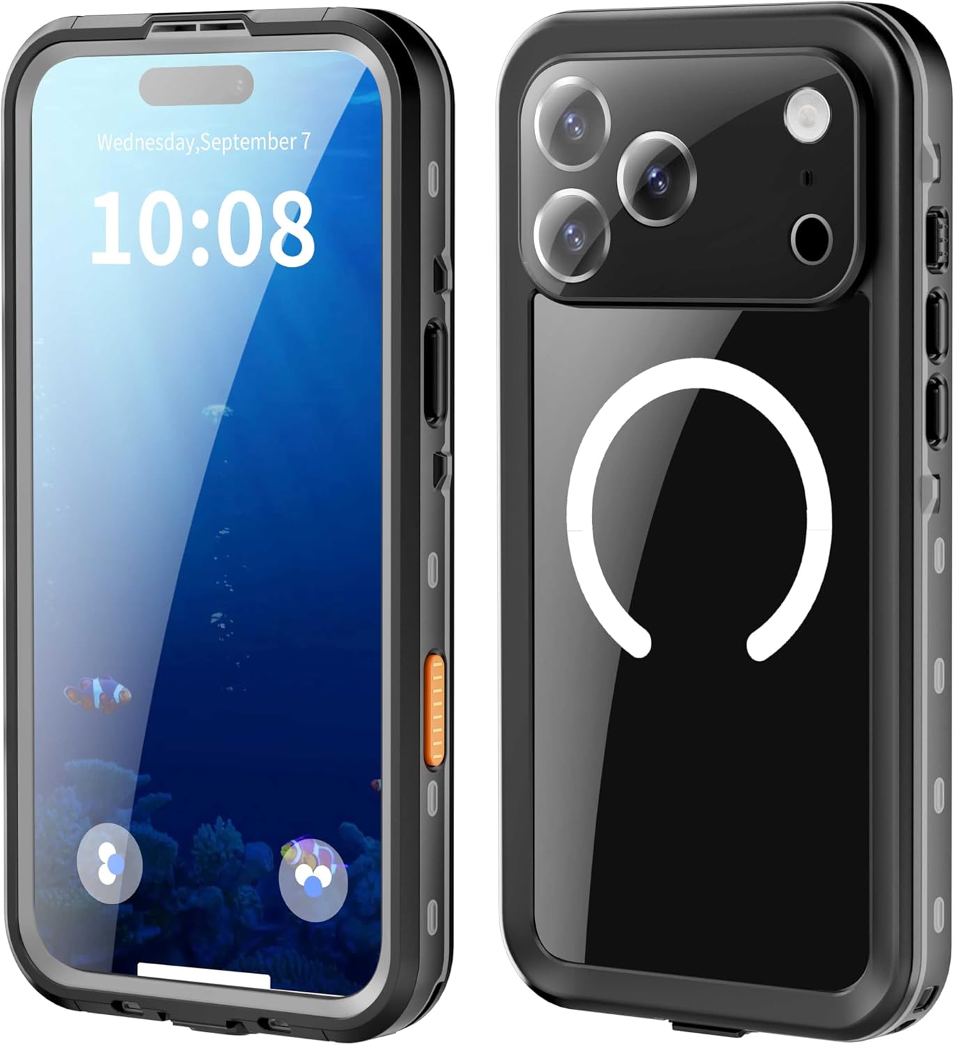 Rugged 3-Layer Case for iPhone 17 ProMax, Magnetic Compatible IP68 Waterproof Dustproof Underwater Phone Cover with Screen Camera Lens Protector, Heavy Duty Full Body Durable,Black​