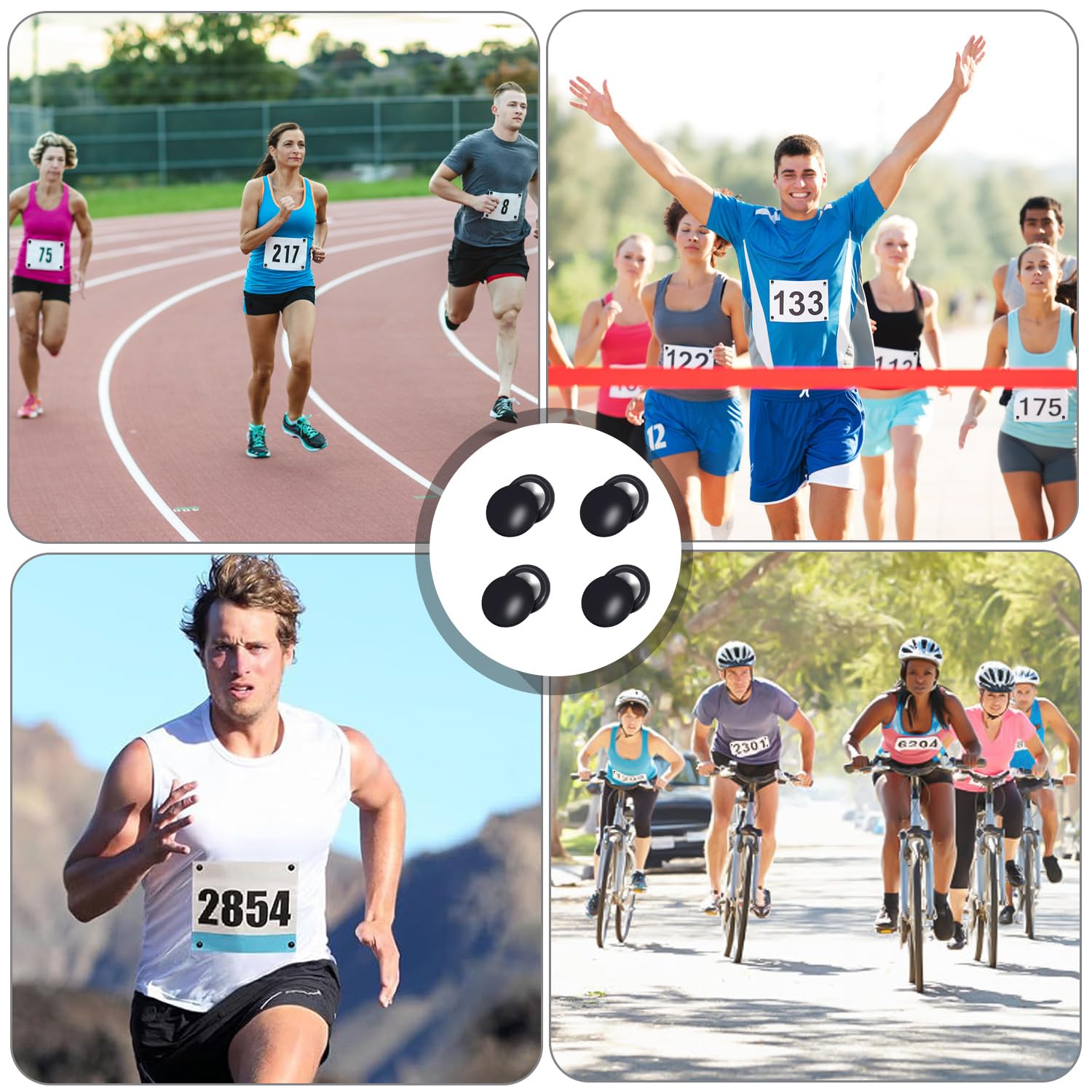 JSMTKJ 4 Pièces Porte Dossard Running, Fixation Nombre Course, Aimants Porte Dorsales pour Coureurs Triathlon Course à Pied Cyclisme