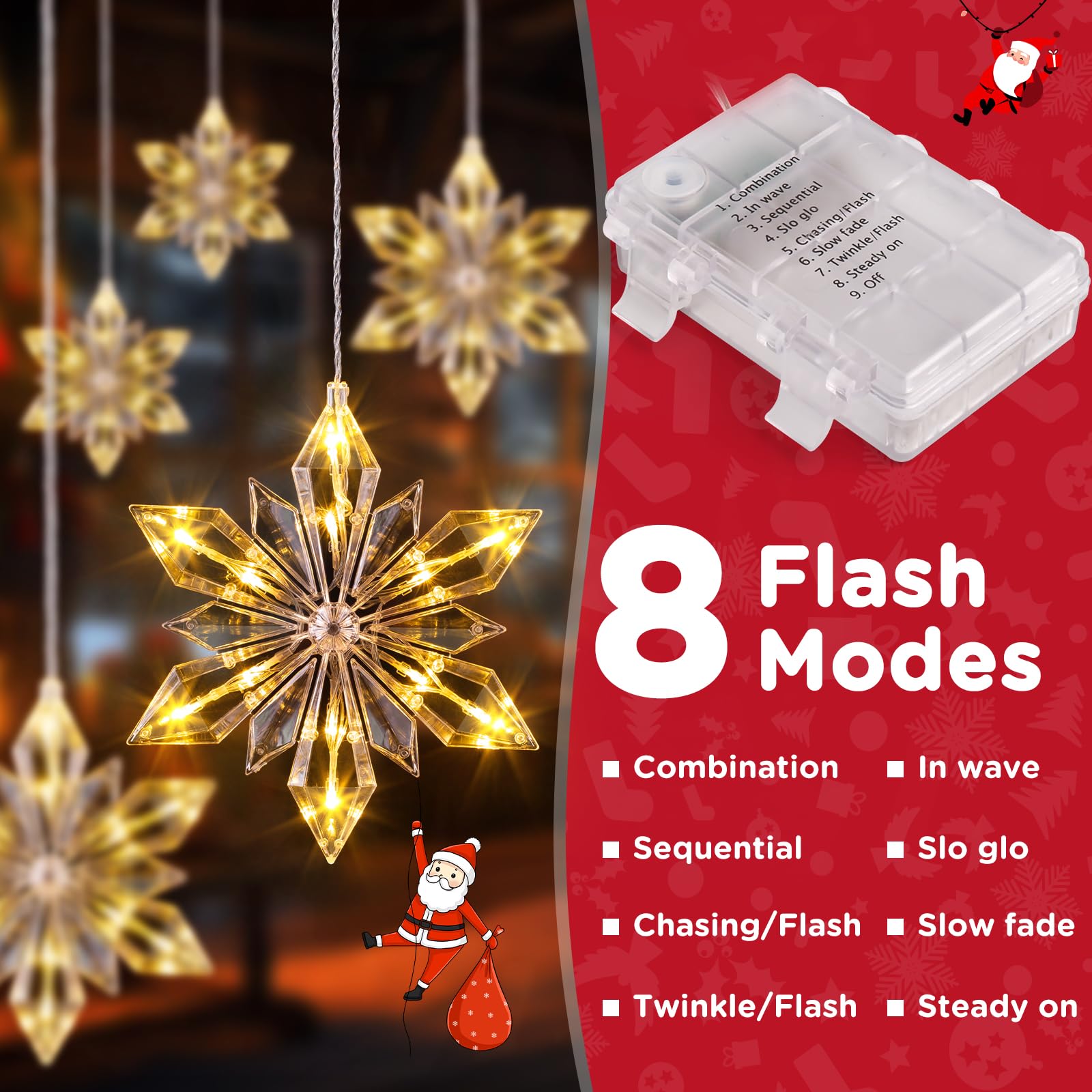 GlobaLink 5 Stück LED Schneeflocke Beleuchtung, Weihnachtsdeko Fenster mit 8 Modi Batteriebetrieben für den Innen- und Außenbereich Weihnachten, Party, Deko, Hochzeit, Garten, Balkon