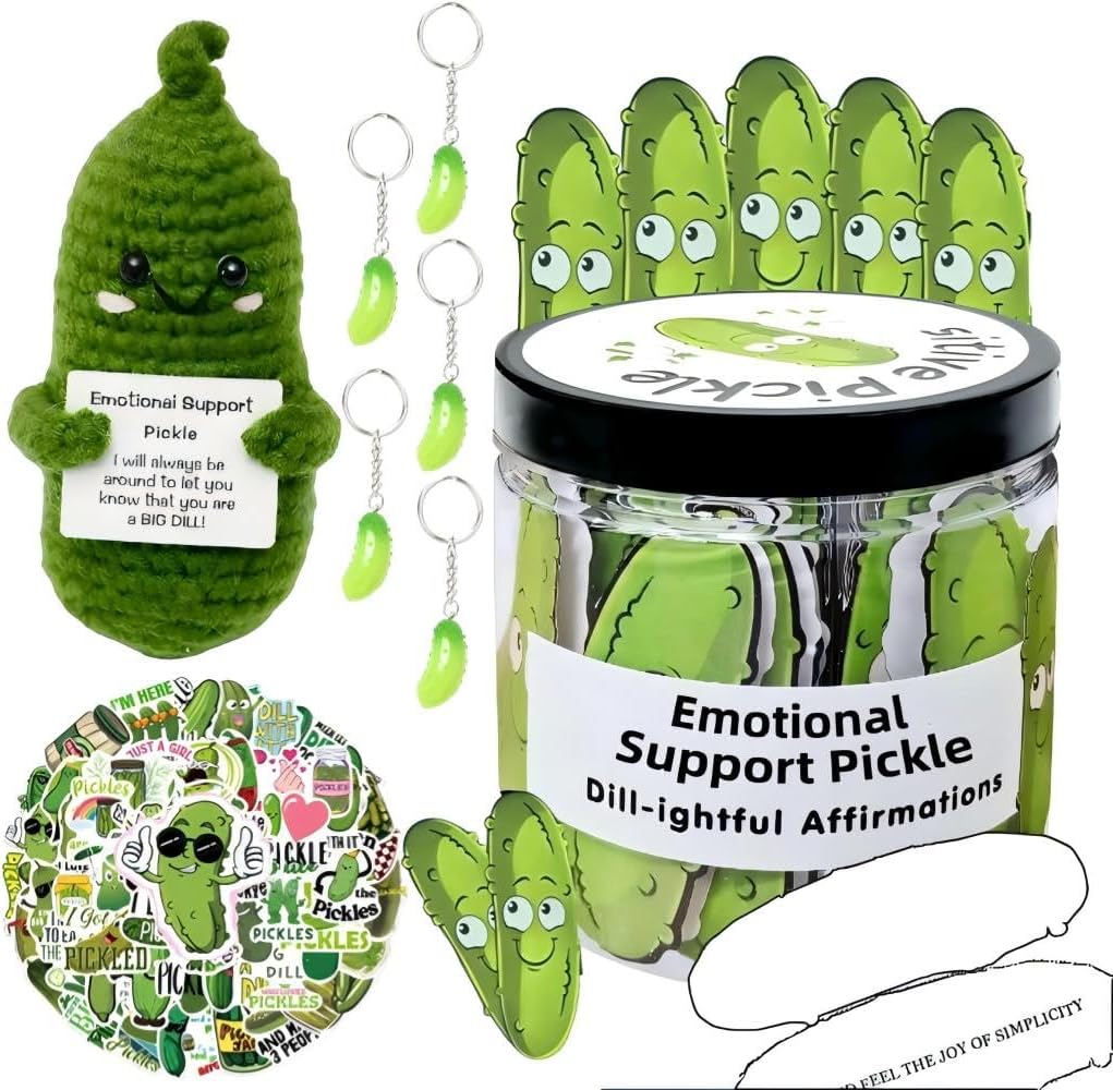 44 Emotional Support Pickle Cards with 50 Positive Stickers and 5 Keychain, Pickles Affirmation Cards in A Jar, Mental Health Gifts to Cheer Up Friend Women Men Mom, Daughter Son Teen Girl Gift