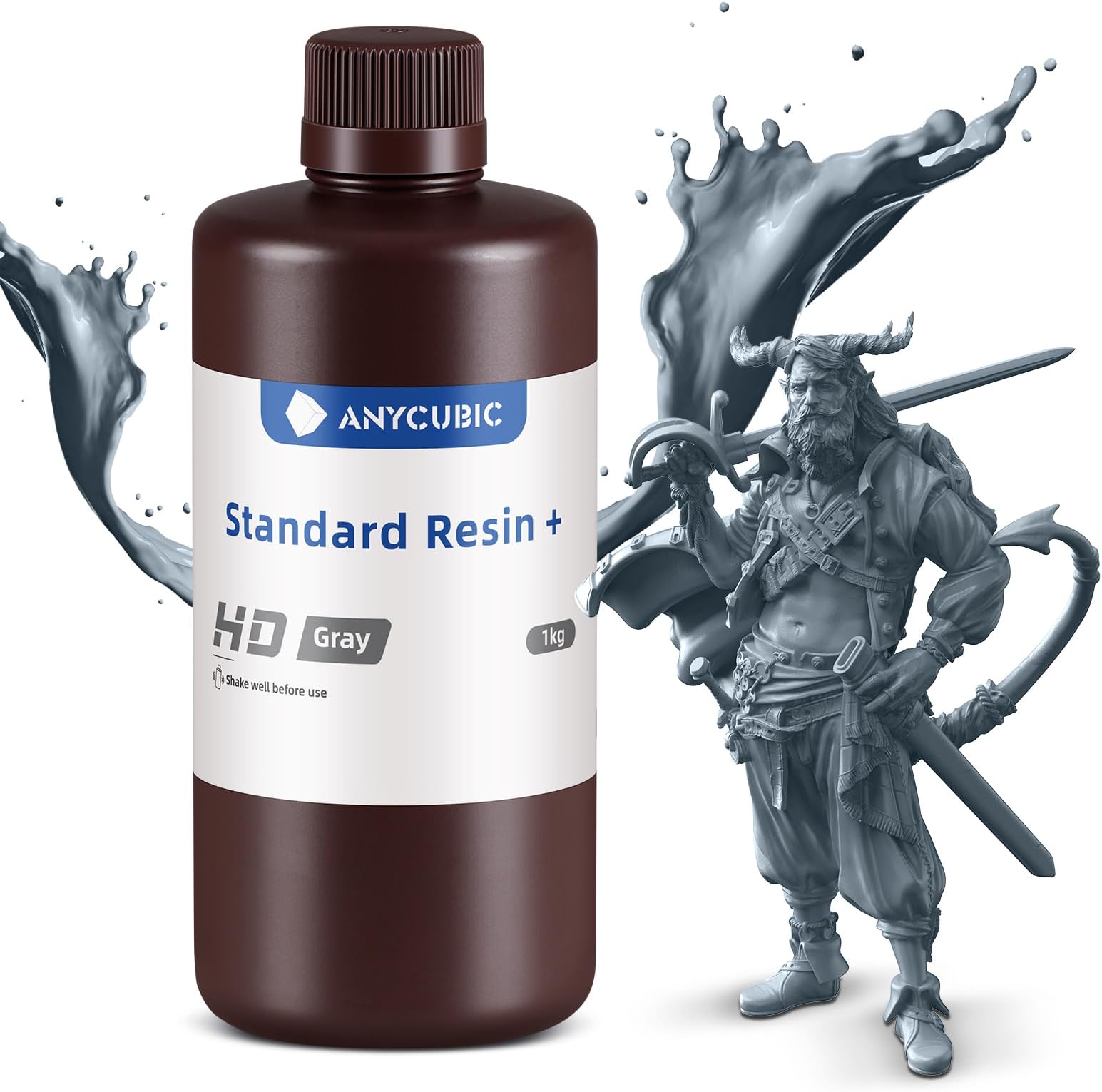 ANYCUBIC Upgraded Standard 3D Printer Resin, 405nm SLA Fast UV-Curing Resin, High Precision & Rapid Photopolymer for 8K Capable LCD/DLP/SLA 3D Printing (HD Grey, 1000g)