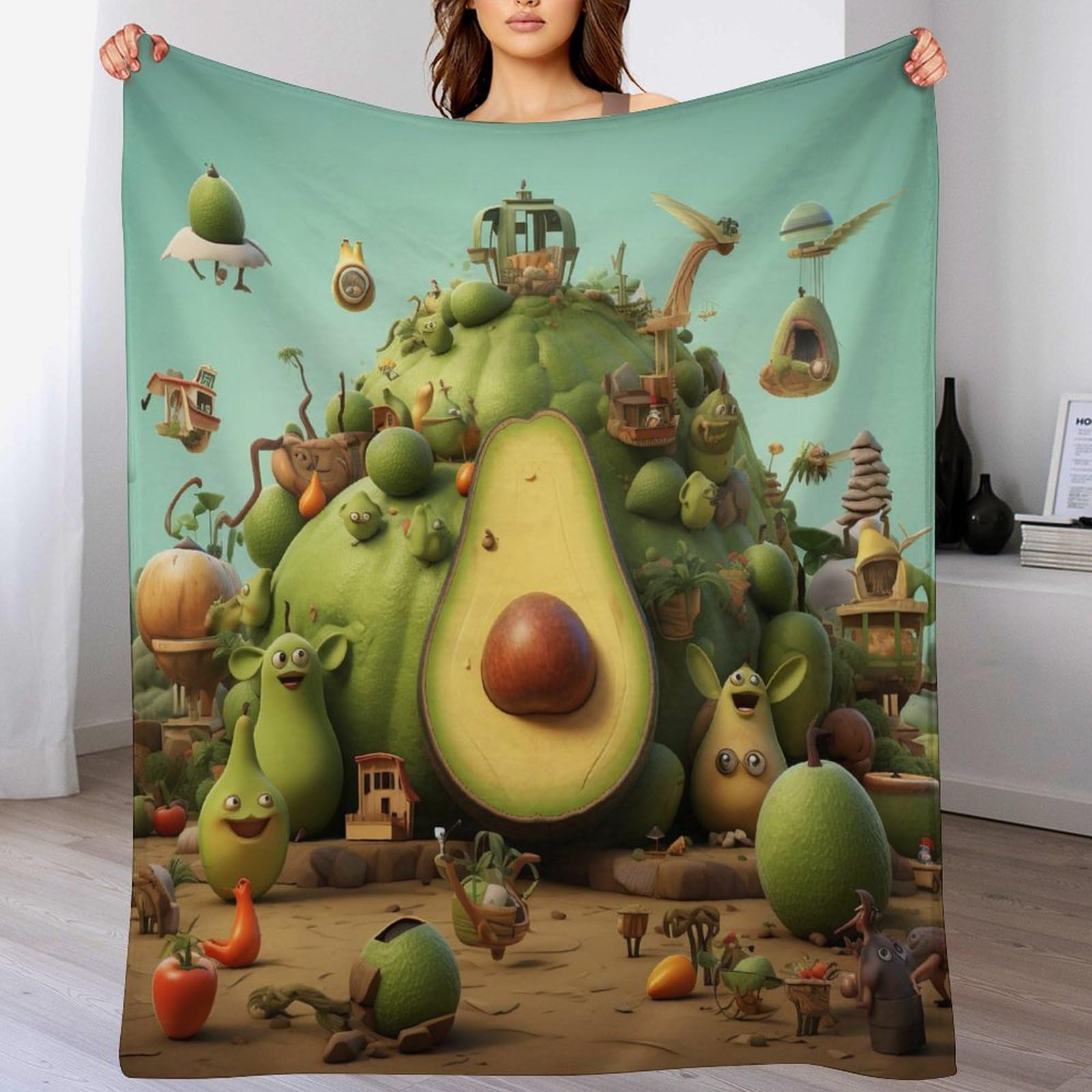 Couverture polaire en flannel douce aux motifs de fruits de dimension 180x200cm pour le lit