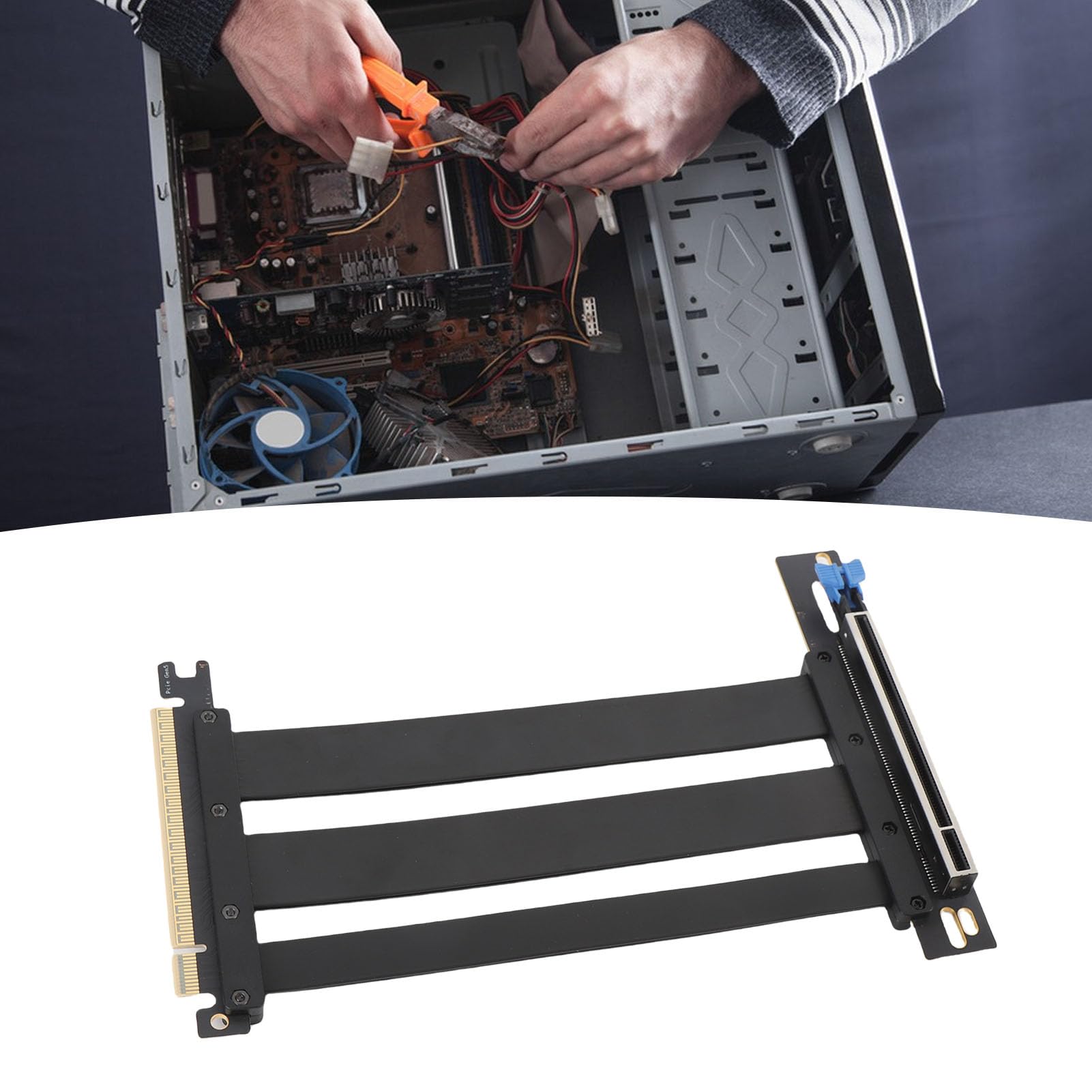 Fabater Ekranowany Kabel Riser PCIE 5.0 X16 do RTX 4090 (Ti) Kabel Przedłużający 128 Gb/s do Obudowy Komputera PC Aplikacje AI — ABS, Czarny (15cm)