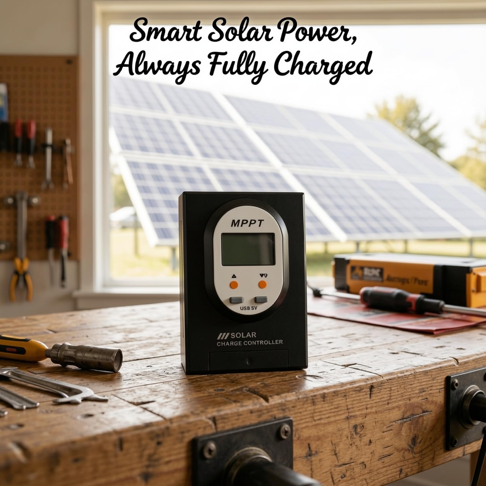Controlador de carga solar, 10-60 A automático 12 V/24 V, 98% de eficiencia, regulador de carga de pantalla LCD, salida USB dual de 5 V para carga de batería de panel solar