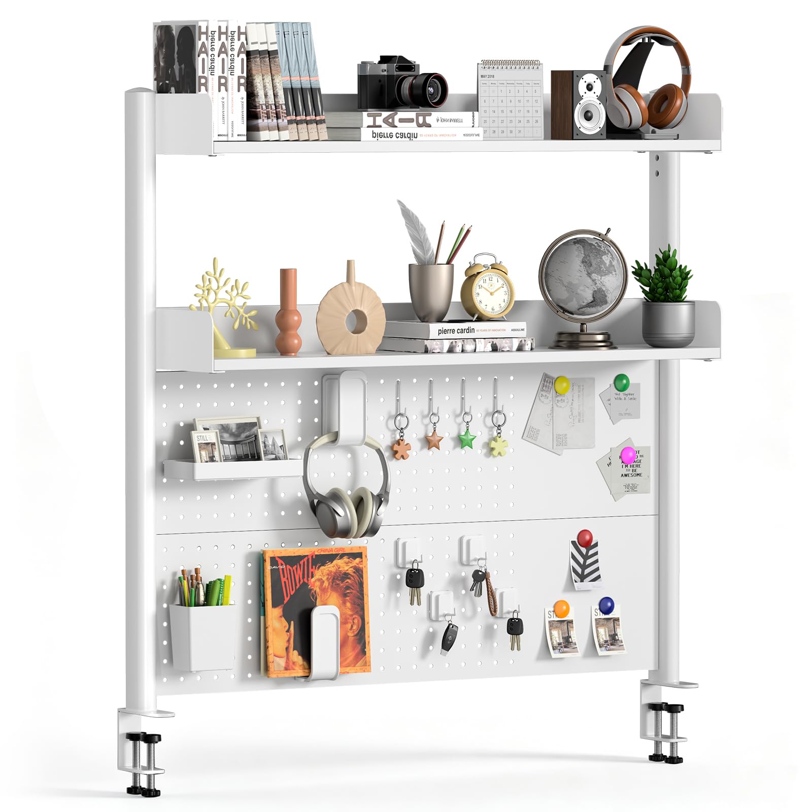 Schreibtisch-Organizer-Regal zum Anklemmen (100.5*95*22cm), Verstellbares Bücherregal für die Arbeitsplatte, Computer-Desktop-Bücherregal mit Aufbewahrungsregalen und Stecktafel für Büro-Sichtschutz