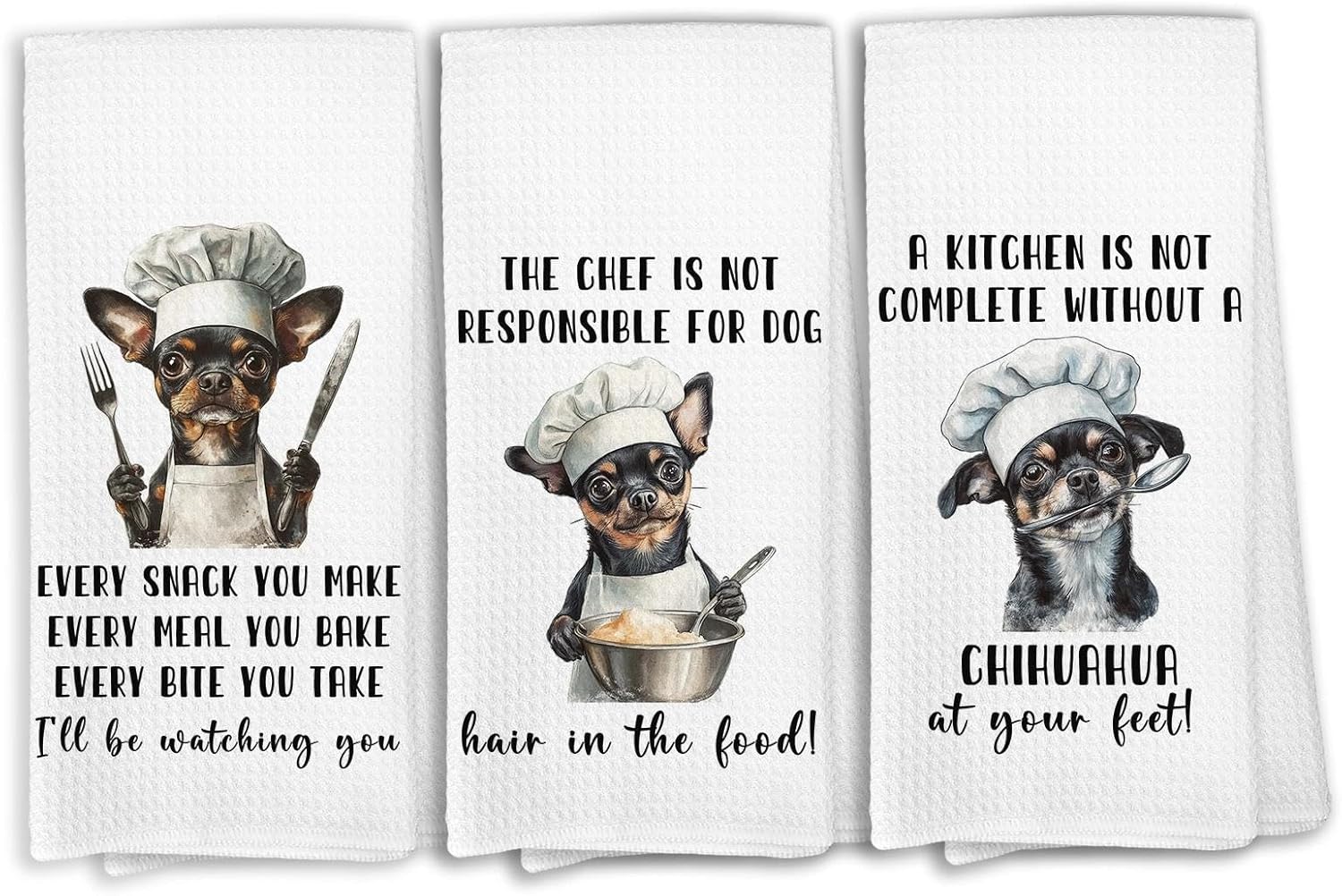 Funny Chihuahua Kitchen Towels, Chihuahua Gifts for Women Dish Towels for Kitchen, Funny Chef Dog Hand Towels Decorative Set of 3, Dog Lovers Mom Dad Owner Gifts for Women Dish Cloths