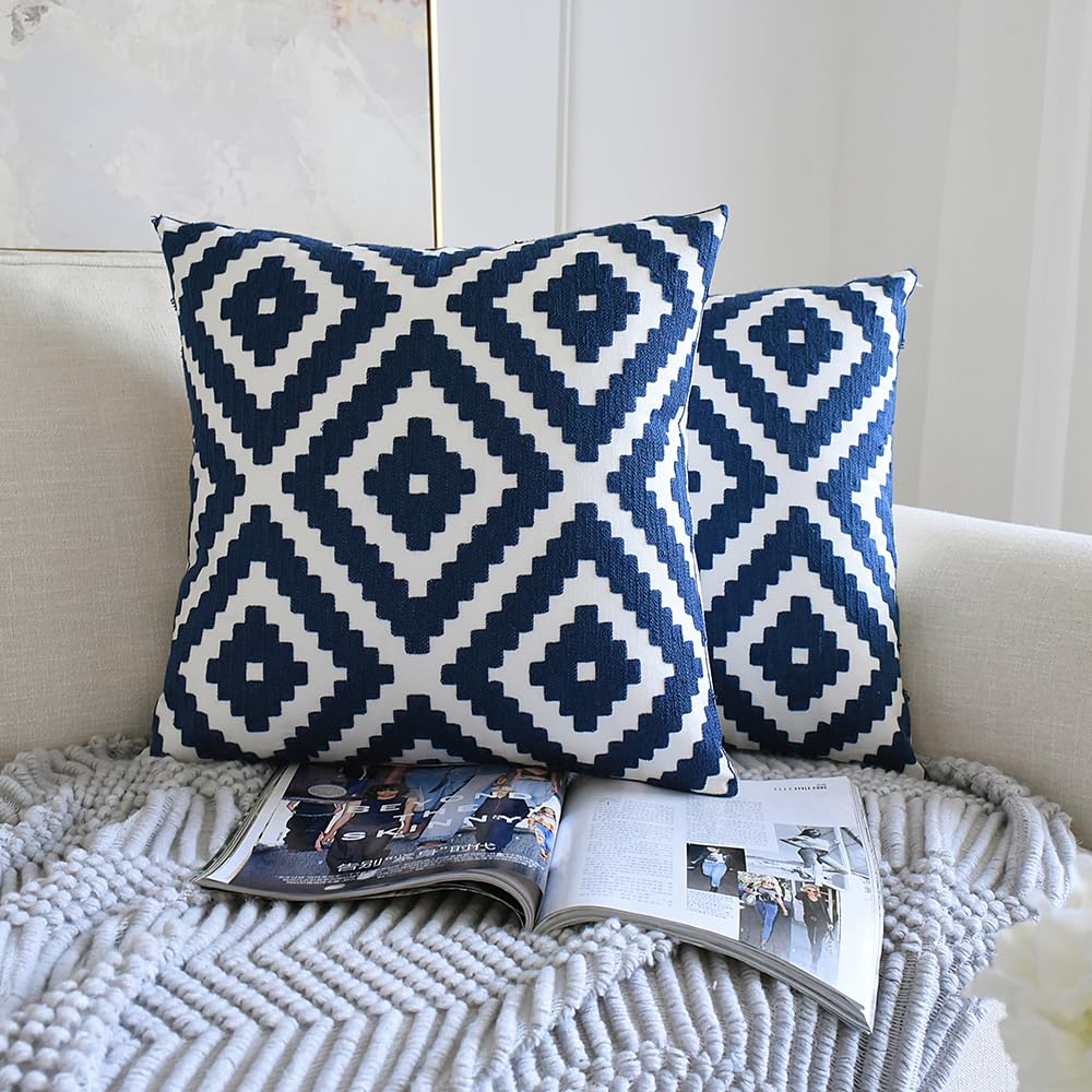 BAOKU Blue Rectangle Throw Pillow Cover 18x18 Inch for Couch Sofa Living Room Decorative Embroidered Accent Throw Pillows Case Cushion Covers 1 Piece - Image 2