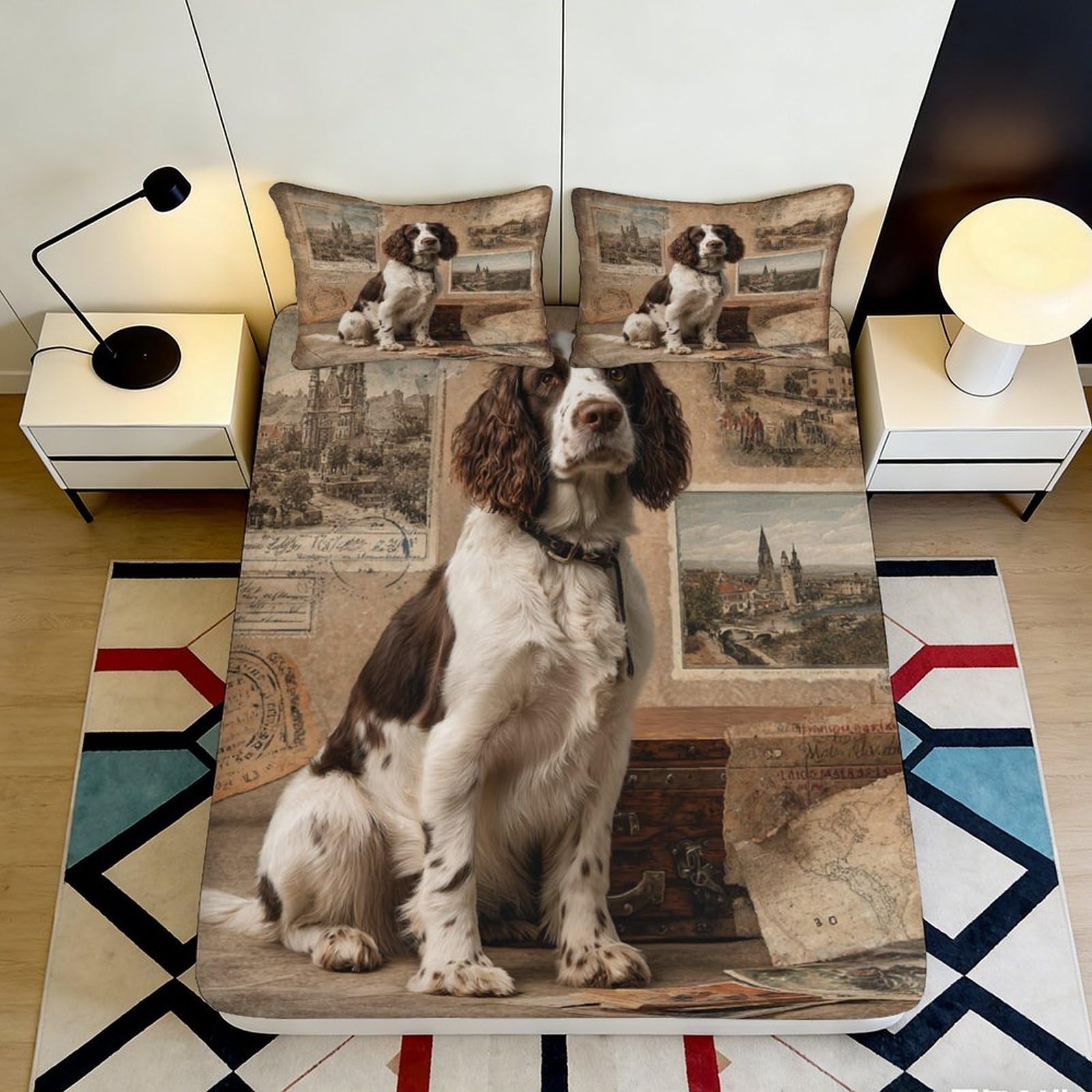 3D Printed Dog Portrait Fitted Sheet Microfiber Soft Breathable Puppy Scene Mattress Cover for Bedroom Guest Room Decor 90x200x25cm